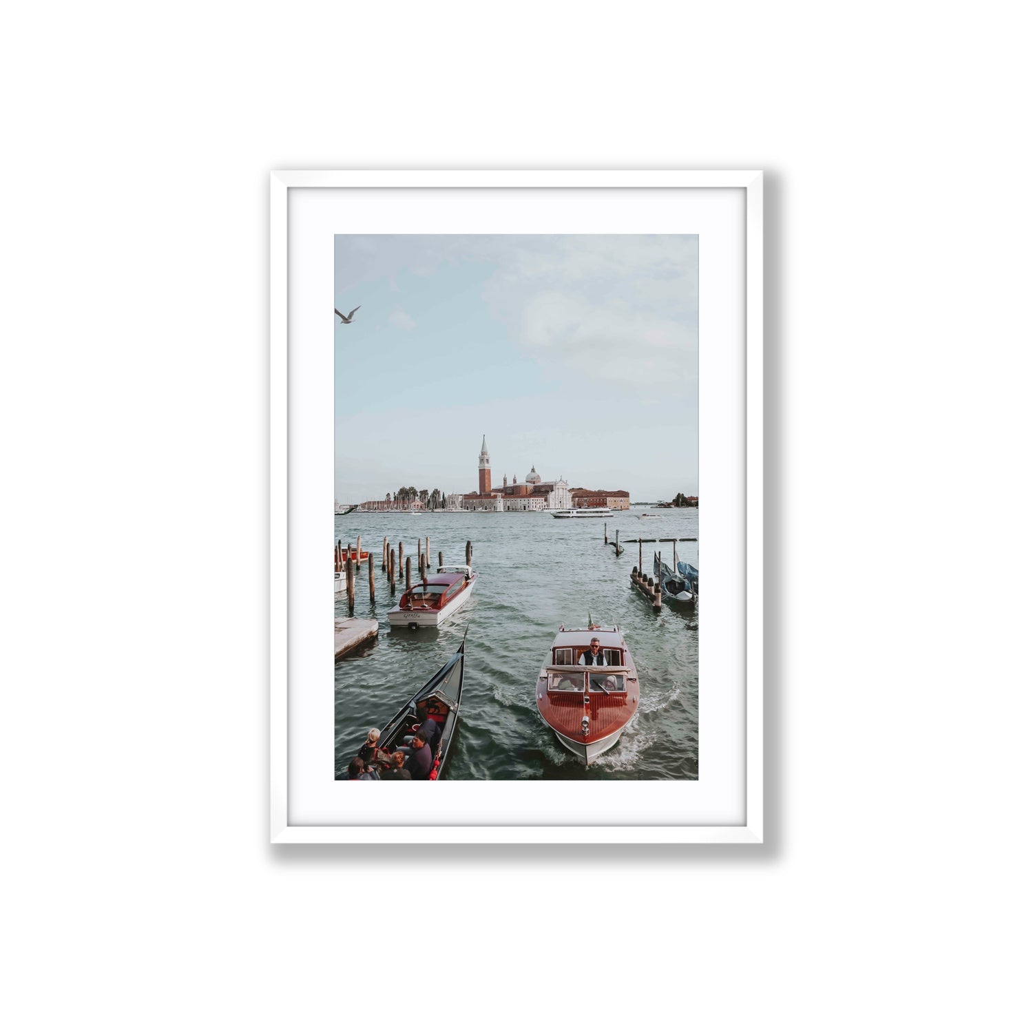 Galleggiante Venice Italian wall art Large fine art print in white frame with matboard