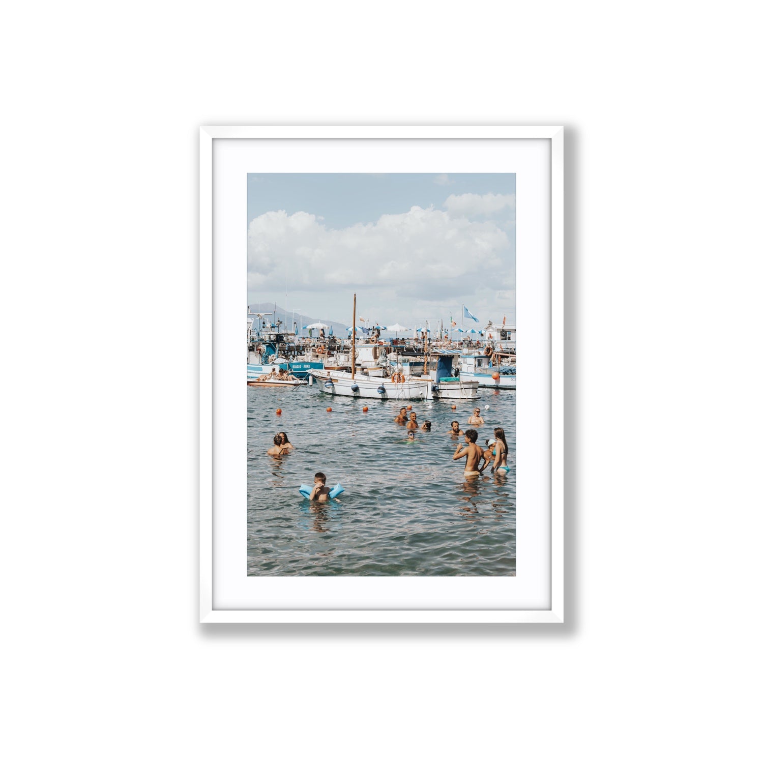 Vacanze Italiane Sorrento Italian coastal wall art Large fine art print in white frame with matboard