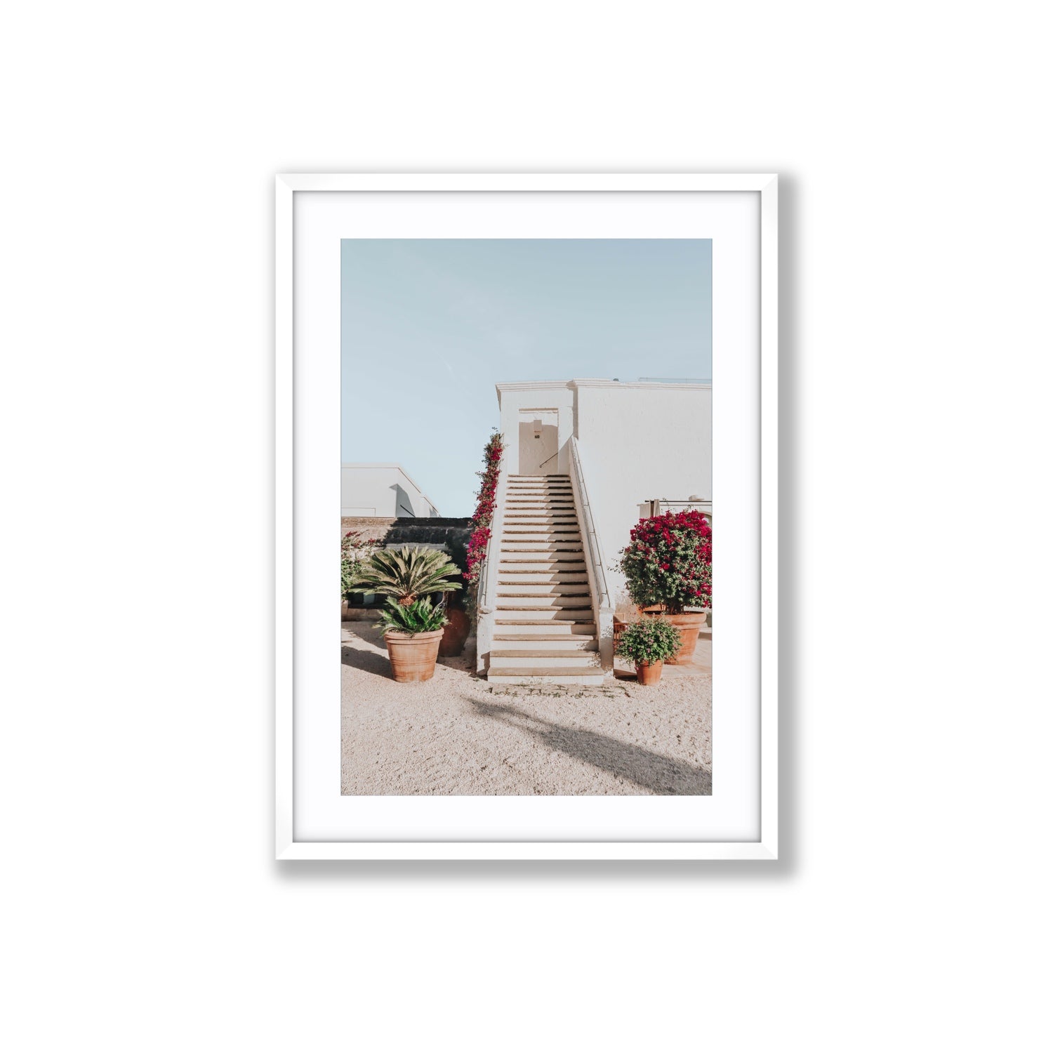 Tranquil Ascent Puglia Italian wall art Large fine art print in white frame with matboard