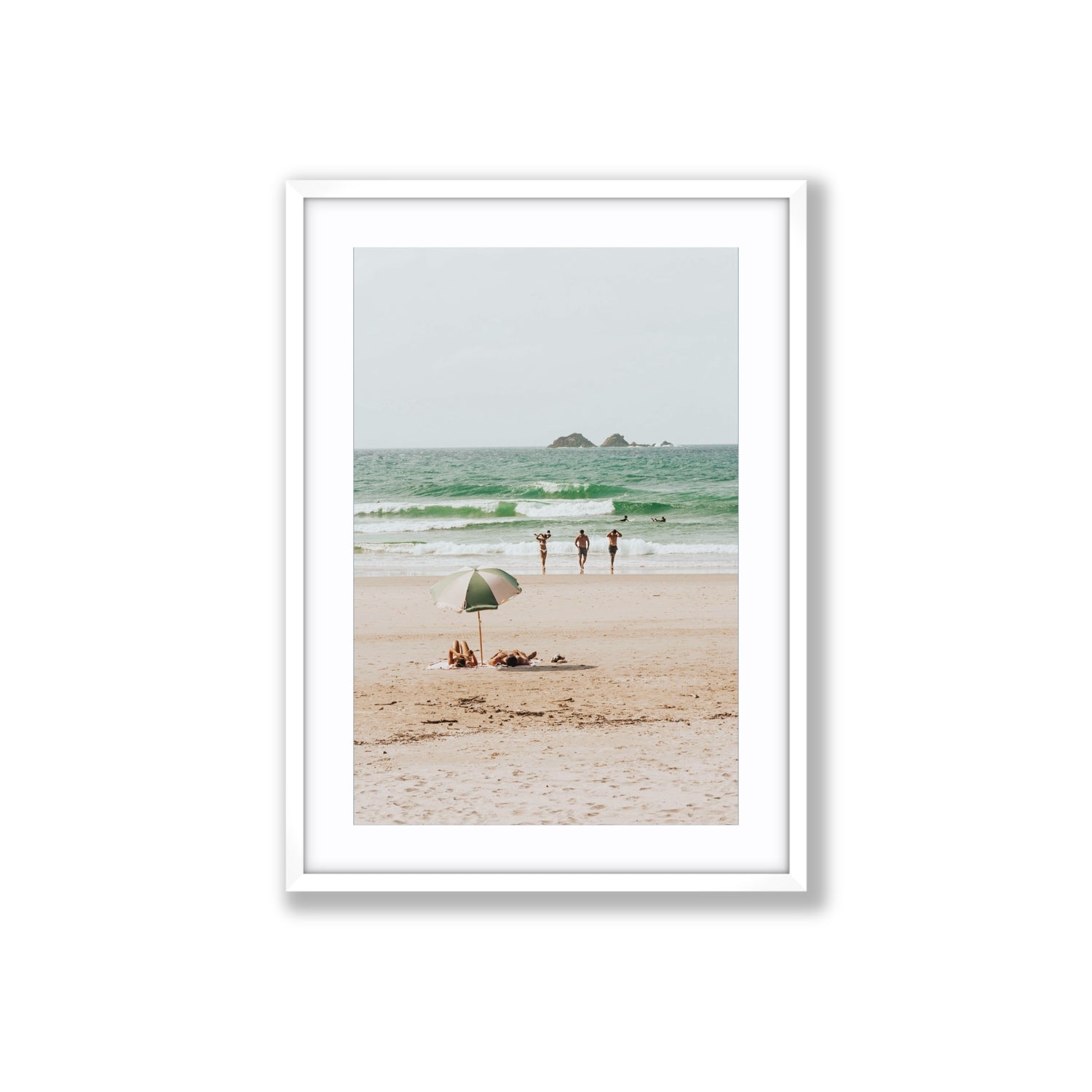 Escape The Ordinary Byron Bay coastal decor wall art Large fine art print in white frame with matboard