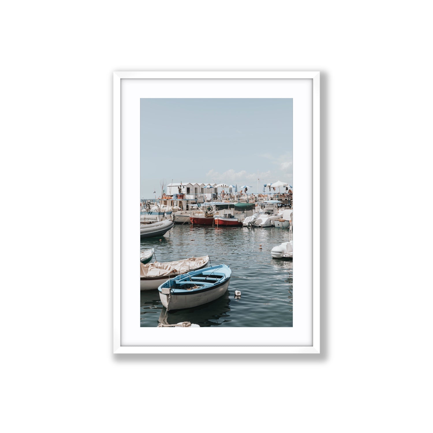 Harbour Hues Sorrento coastal Carousel wall art Large fine art print in white frame with matboard