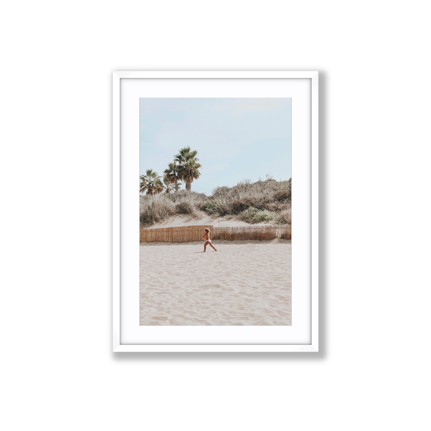 Joyful Sprint Puglia beach coastal fine art print Large fine art print in white frame with matboard