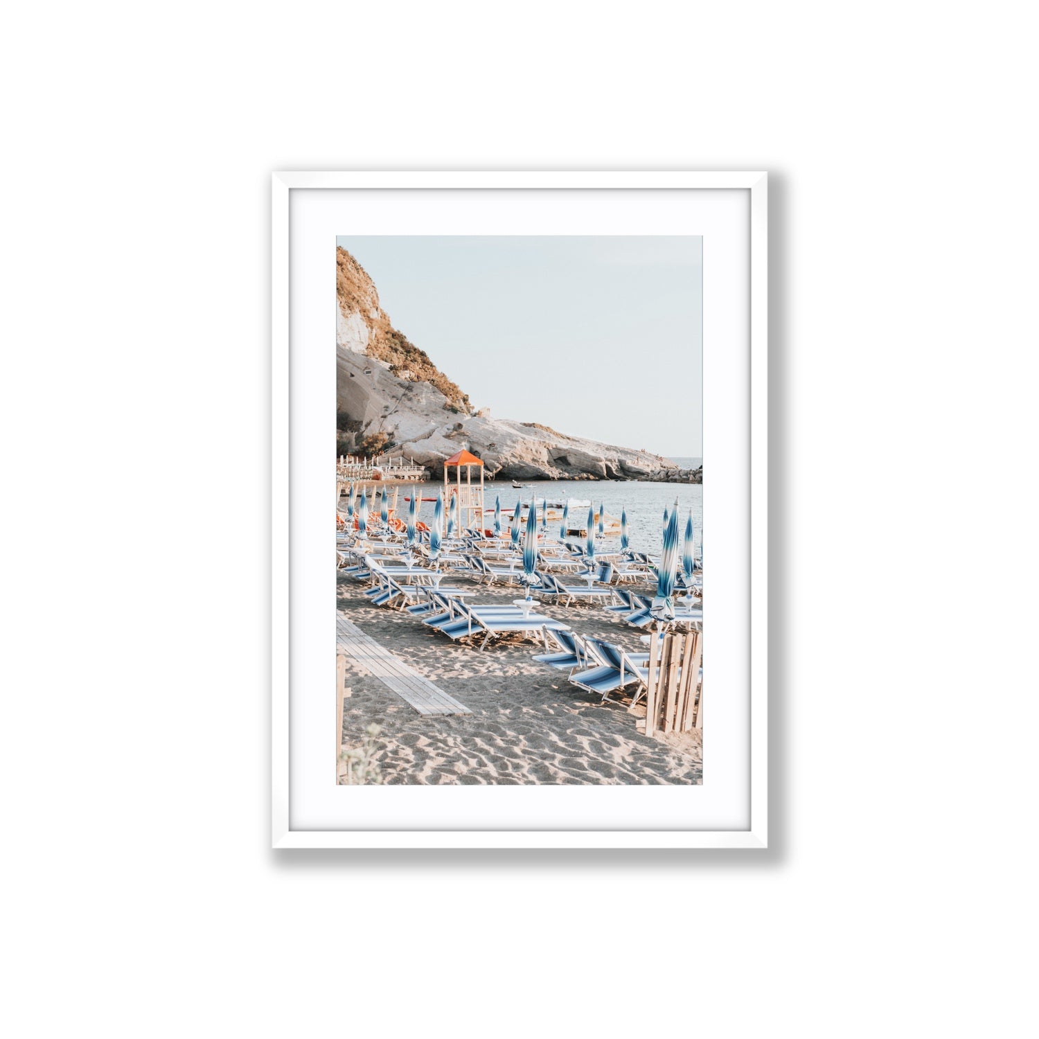 The Golden Hour Ischia Italian coastal wall art Large fine art print in white frame with matboard