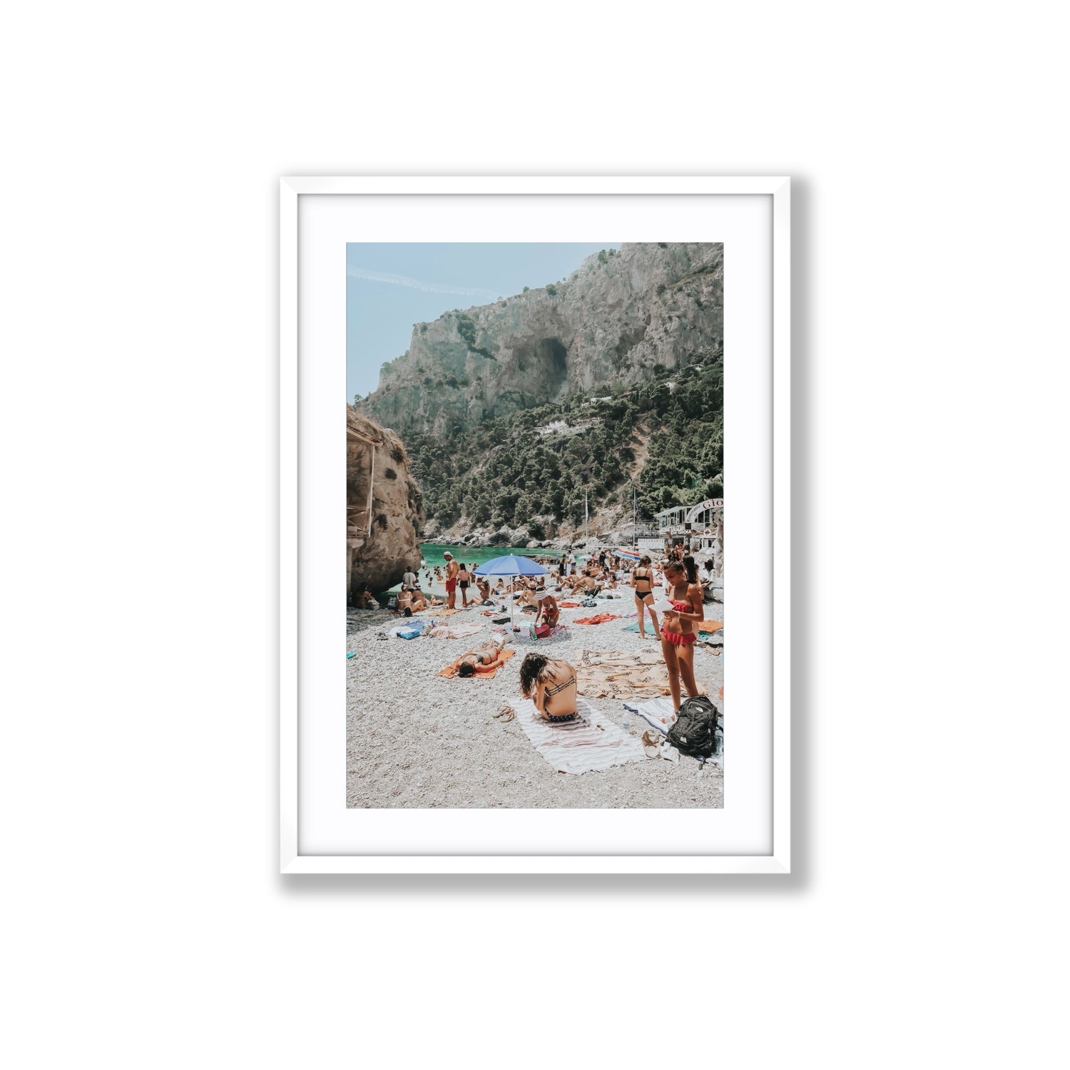 Marina Piccola Capri Mediterranean wall art Large fine art print in white frame with matboard