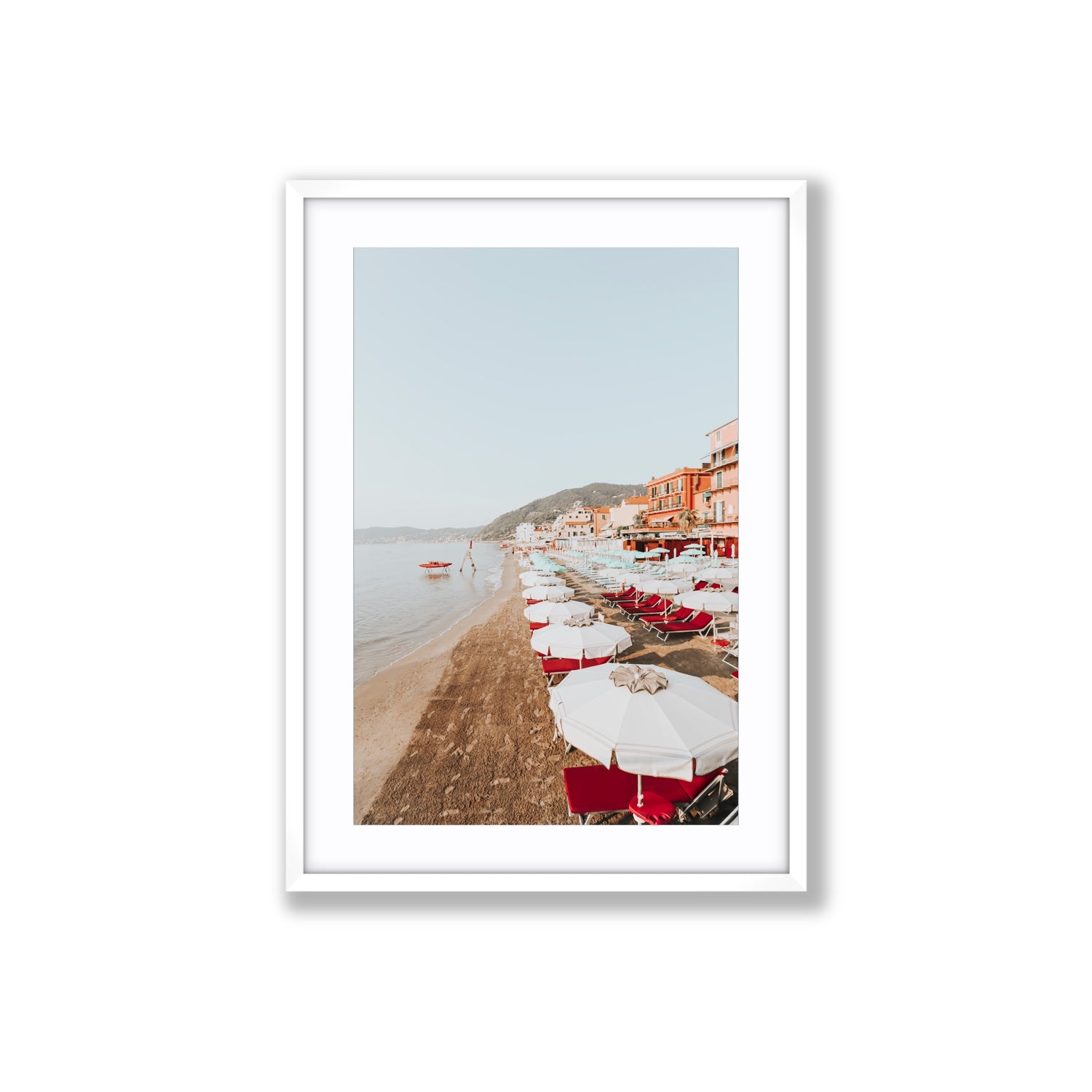 Italian Riviera fine art print, Alassio, Italy, coastal scenes artwork, Large, White Frame · Matboard, Fine Art Print