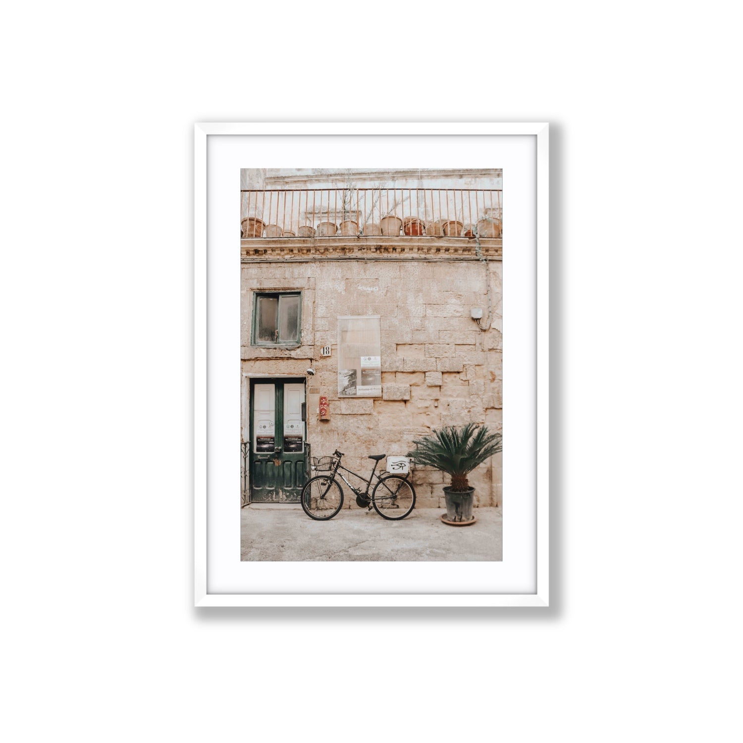 Golden Facades Puglia Lecce Italian wall art Large fine art print in white frame with matboard
