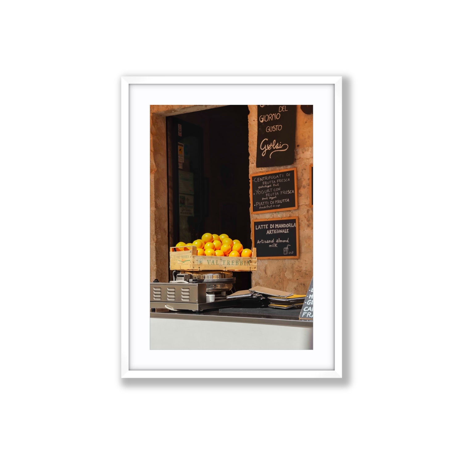 Luminous Citrus Puglia Ostuni Italian wall art Large fine art print in white frame with matboard