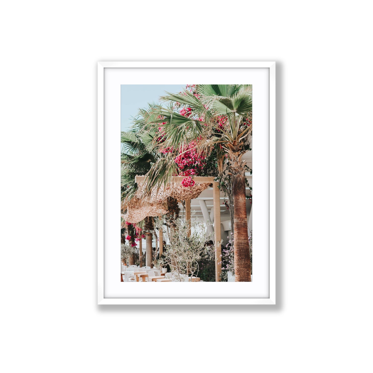 Palm Trees Mykonos Greek island wall art Large fine art print in white frame with matboard