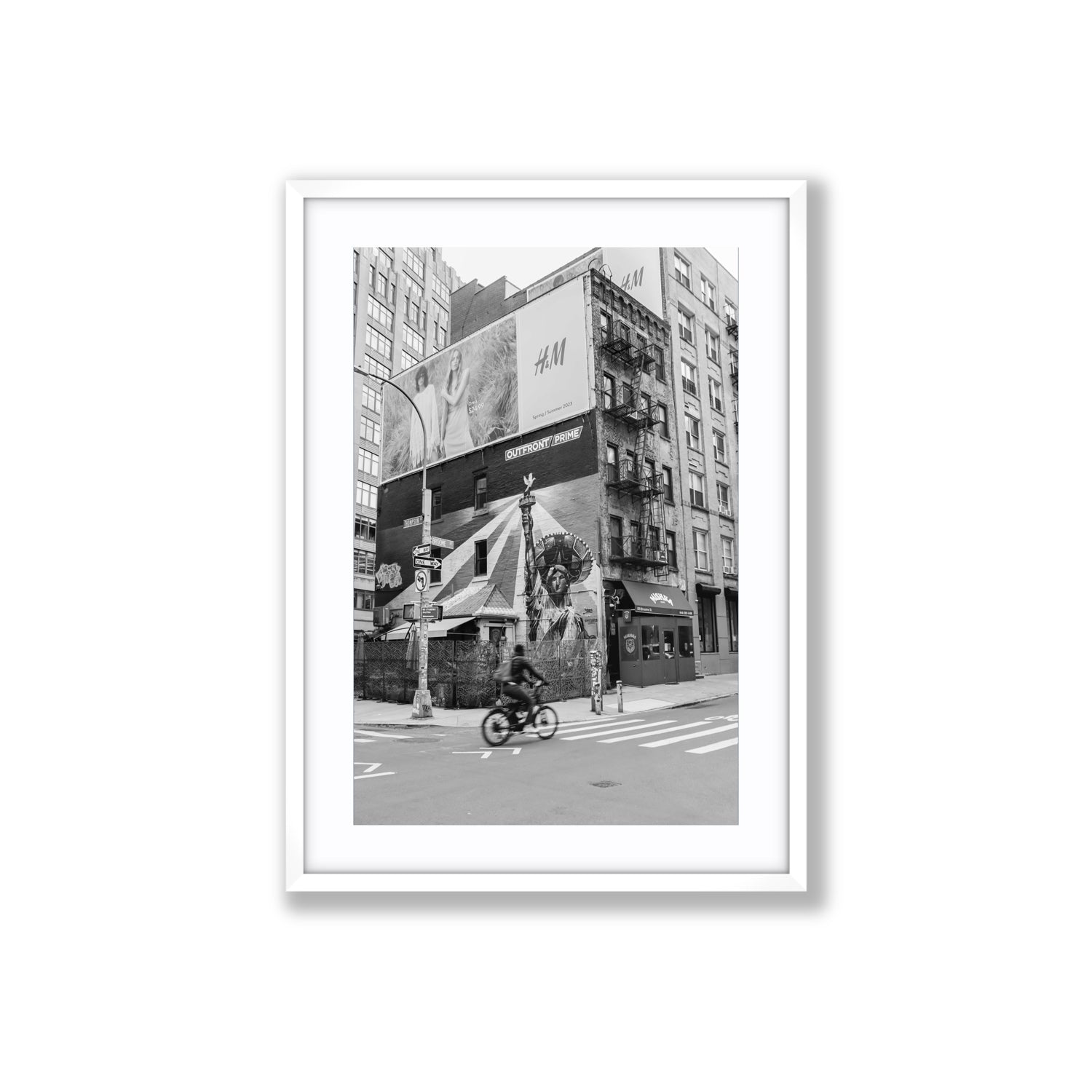 Shadows Of Liberty New York NYC Black & White wall art Large fine art print in white frame with matboard