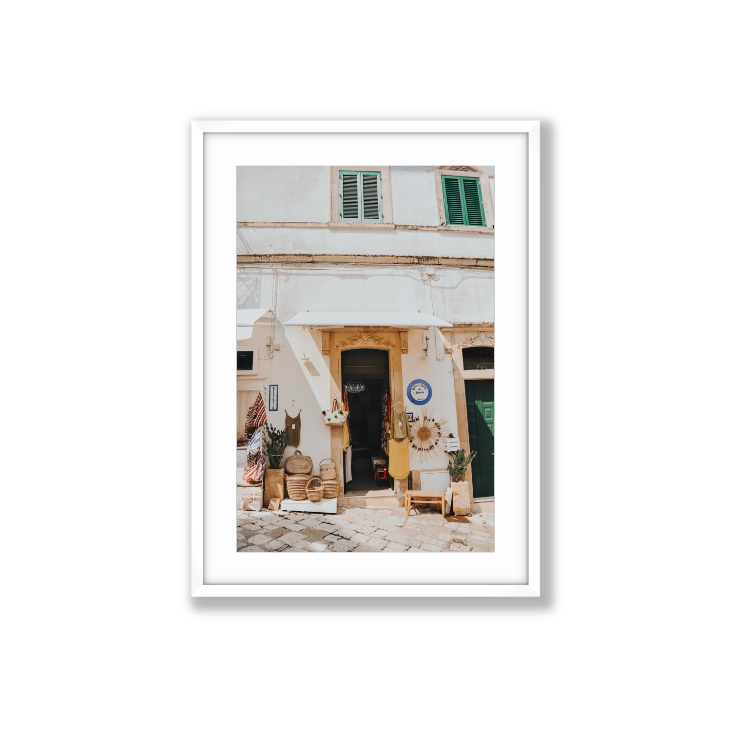 Artisan Ambience Puglia Italian wall art Large fine art print in white frame with matboard
