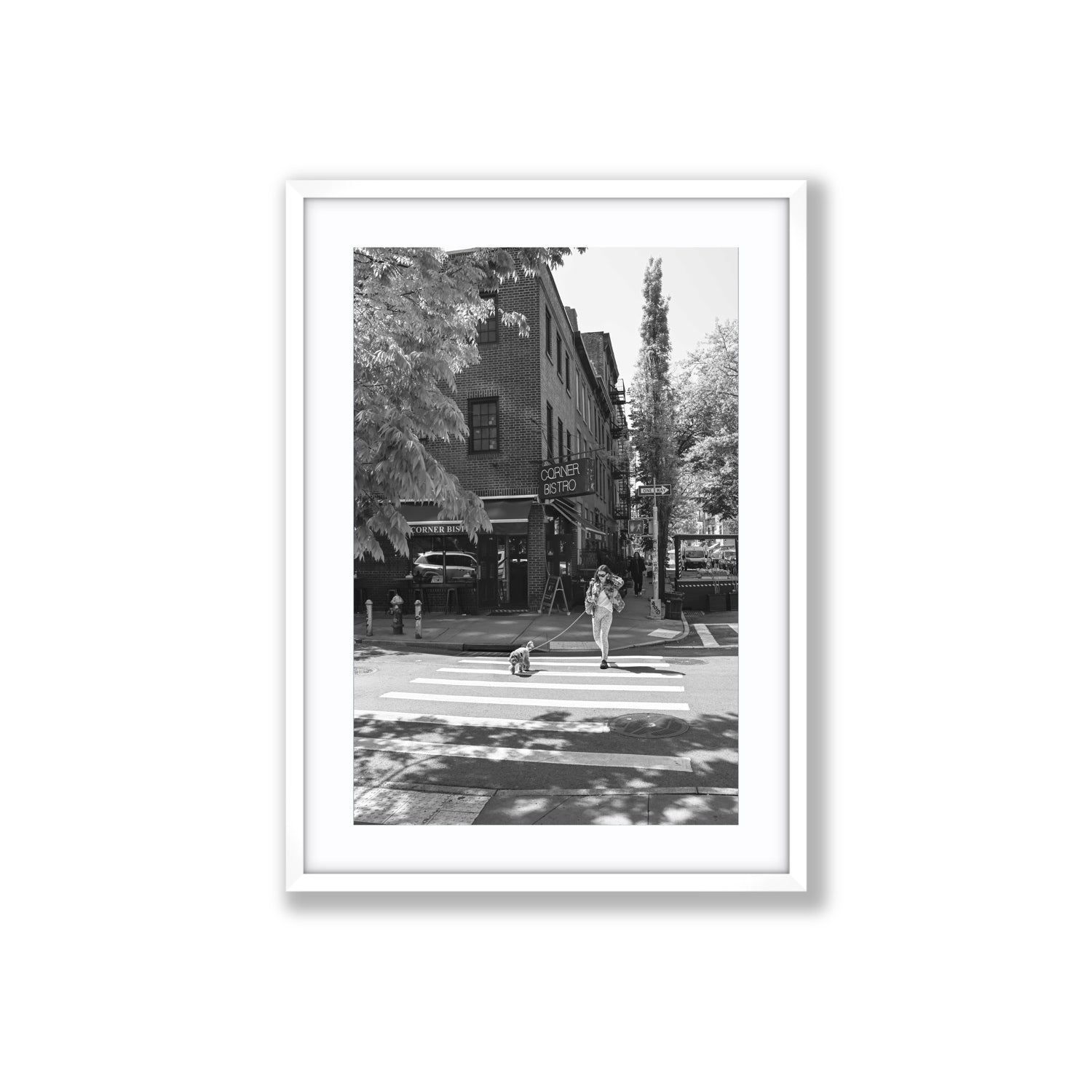Sunlit Stroll New York NYC Black & White wall art Large fine art print in white frame with matboard