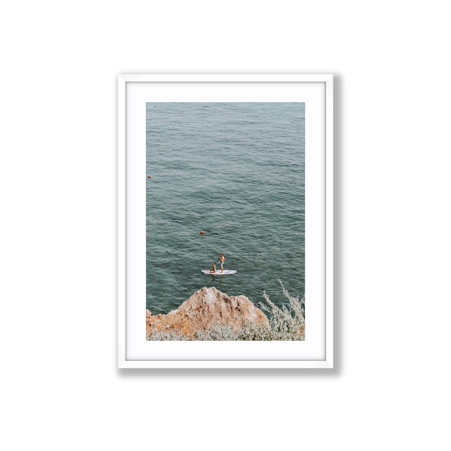 Into The Vibe Without Getting Wet Tuscany coastal wall art Large fine art print in white frame with matboard