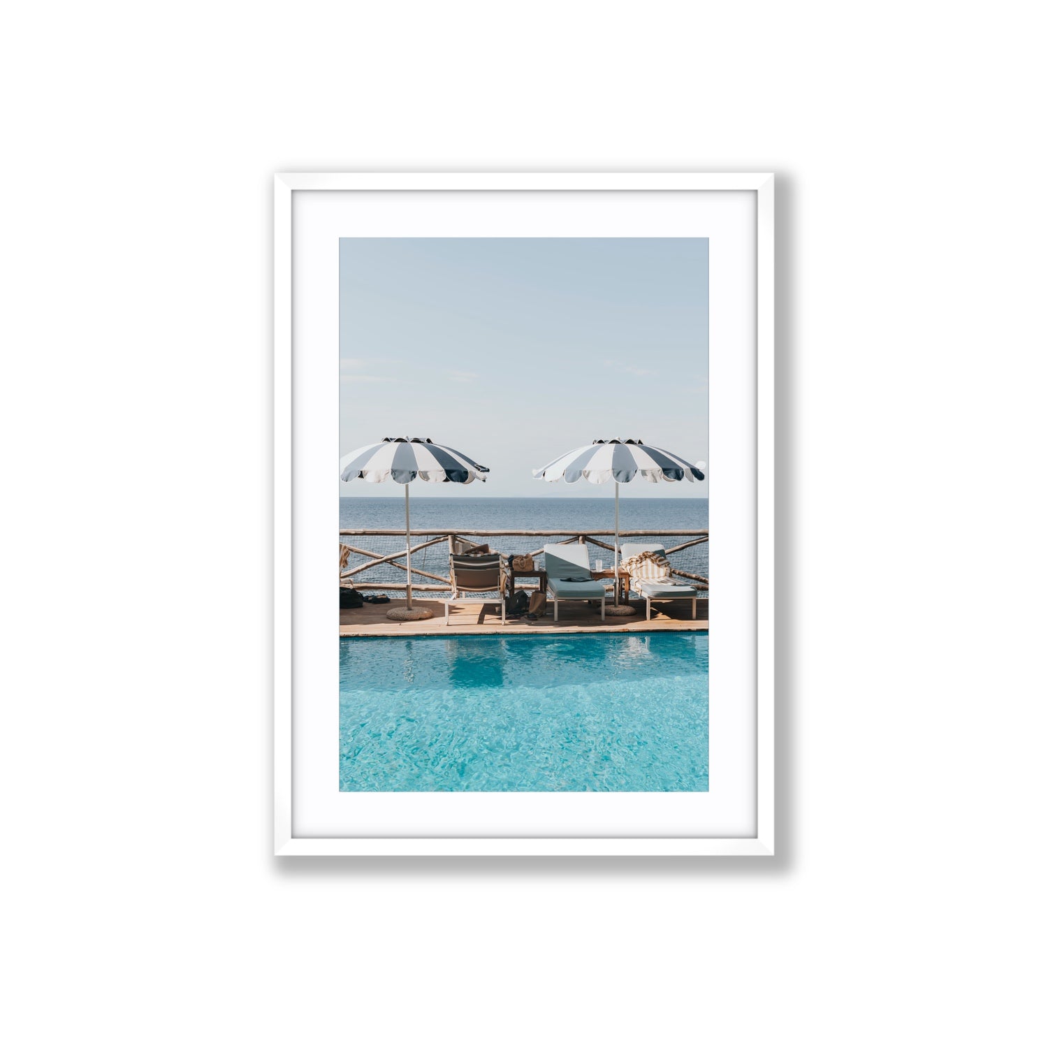 Beach Retreat fine art print, Ischia, Italy, european beach clubs artwork, Large, White Frame · Matboard, Fine Art Print