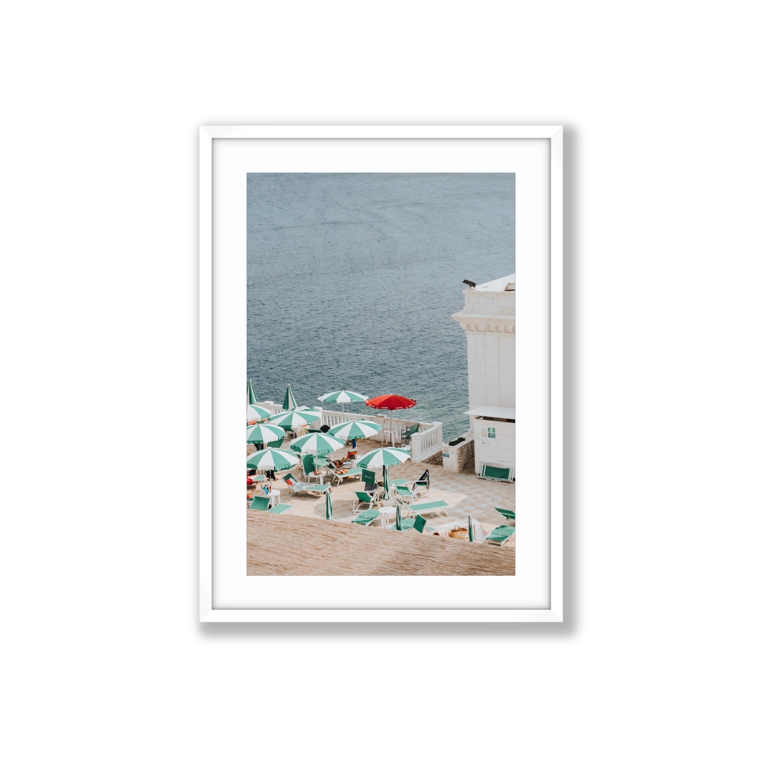 Lido Italiano Puglia beach Italian wall art Large fine art print in white frame with matboard