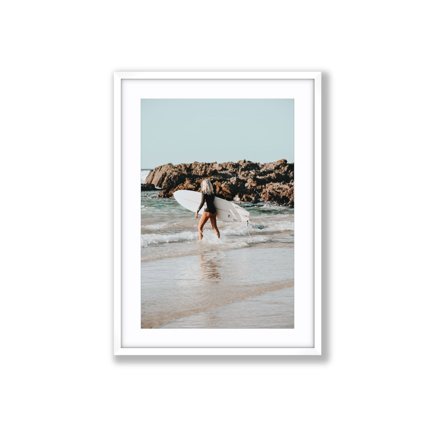 Bethany Byron Bay Surf coastal decor wall art Large fine art print in white frame with matboard