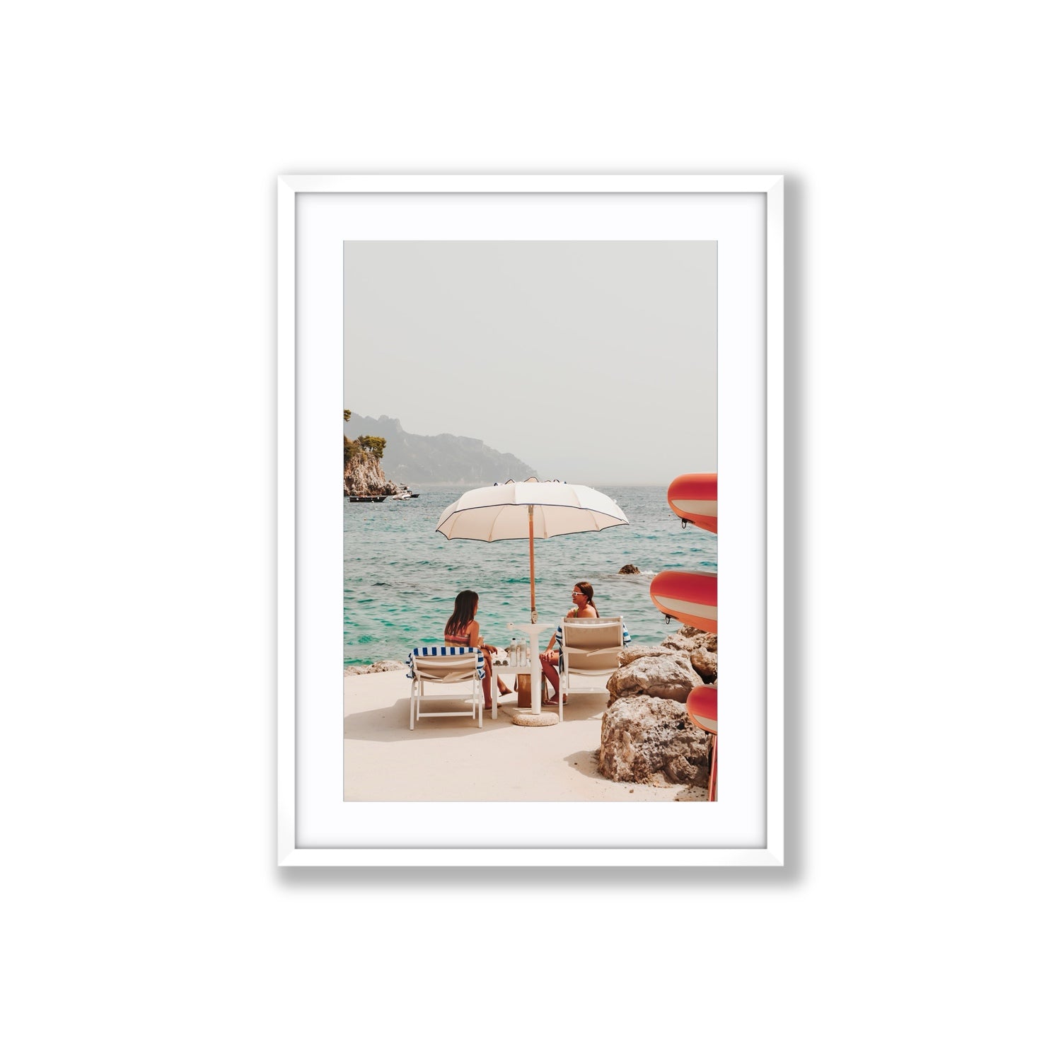 Salty Banter Amalfi Mediterranean wall art Large fine art print in white frame with matboard