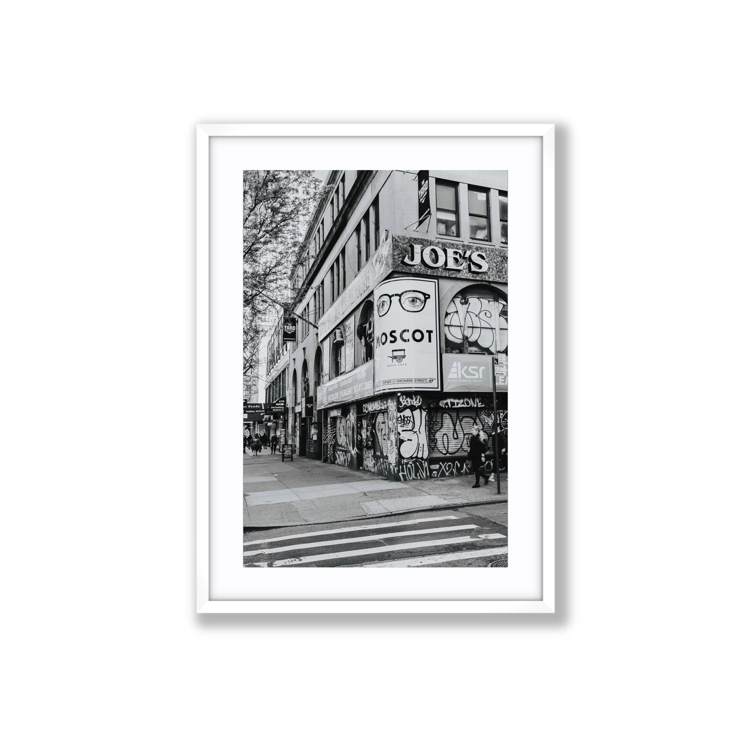 Lower East Side Murals New York NYC Black & White wall art Large fine art print in white frame with matboard