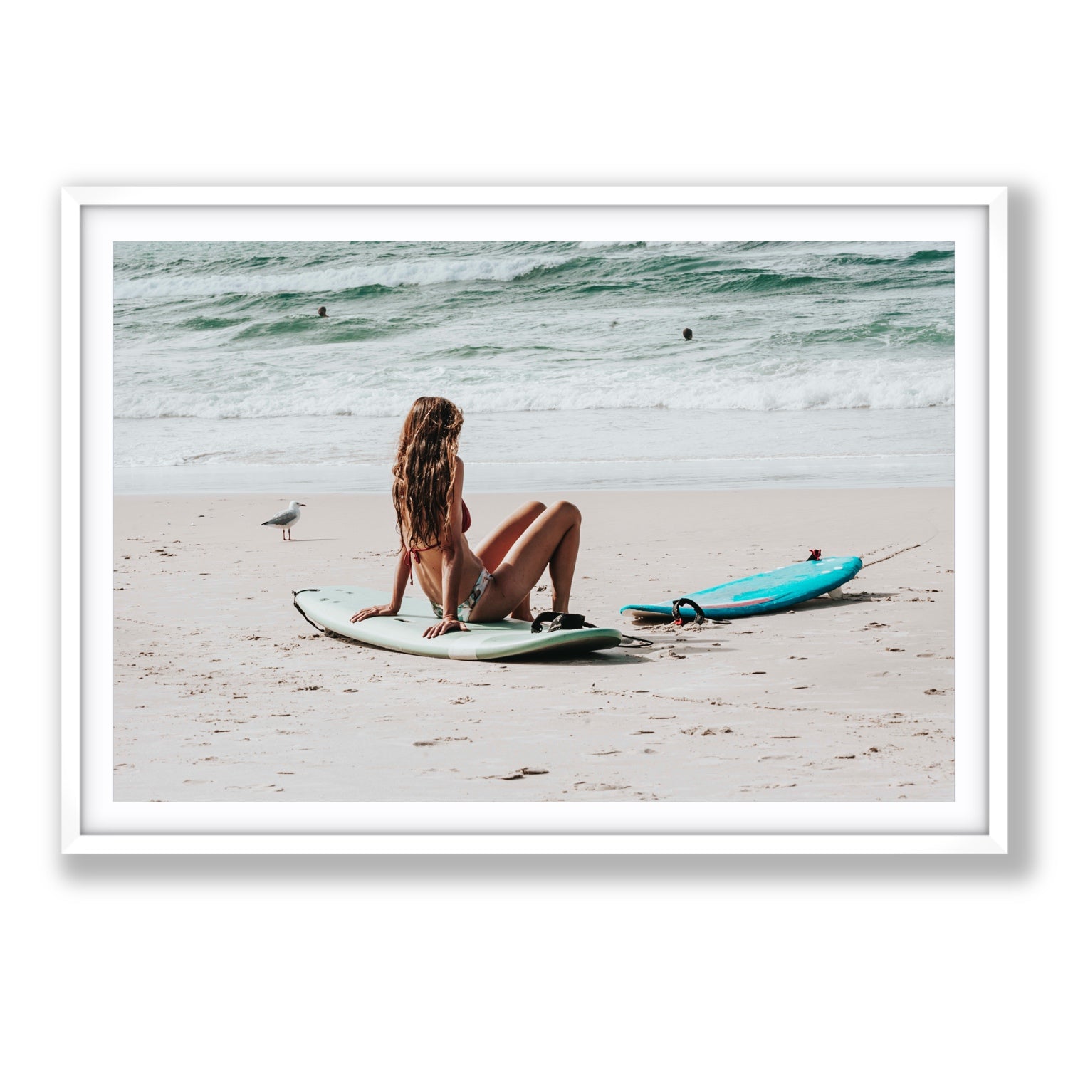 Ciao Bella Byron Bay Surf coastal wall art Statement fine art print in white frame with matboard
