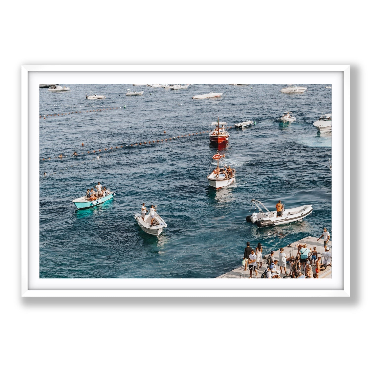 Nautical Parade Positano wall art Statement fine art print in white frame with matboard