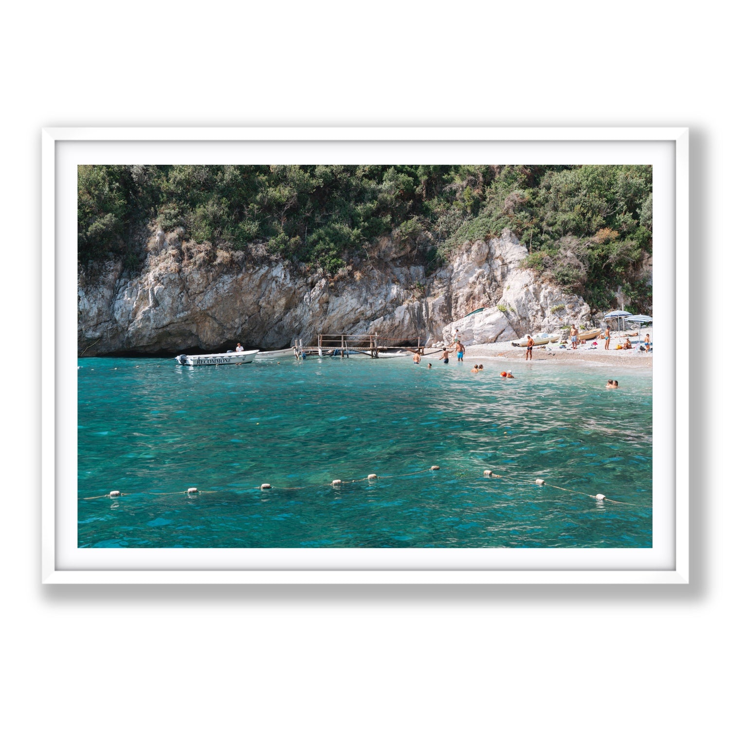 Azure Abyss Nerano wall art Statement fine art print in white frame with matboard