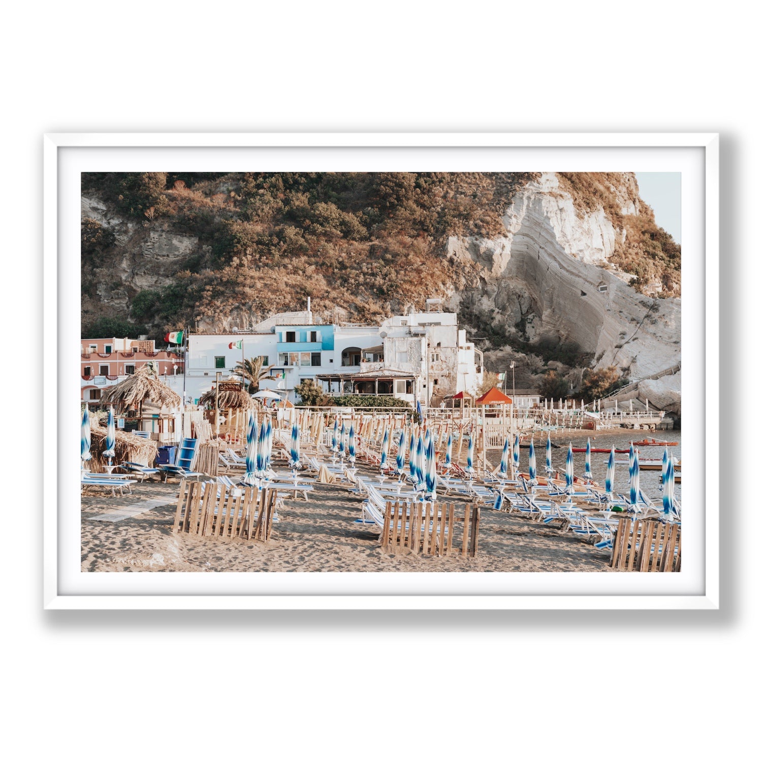 Sant' Angelo Ischia Italian coastal wall art Statement fine art print in white frame with matboard