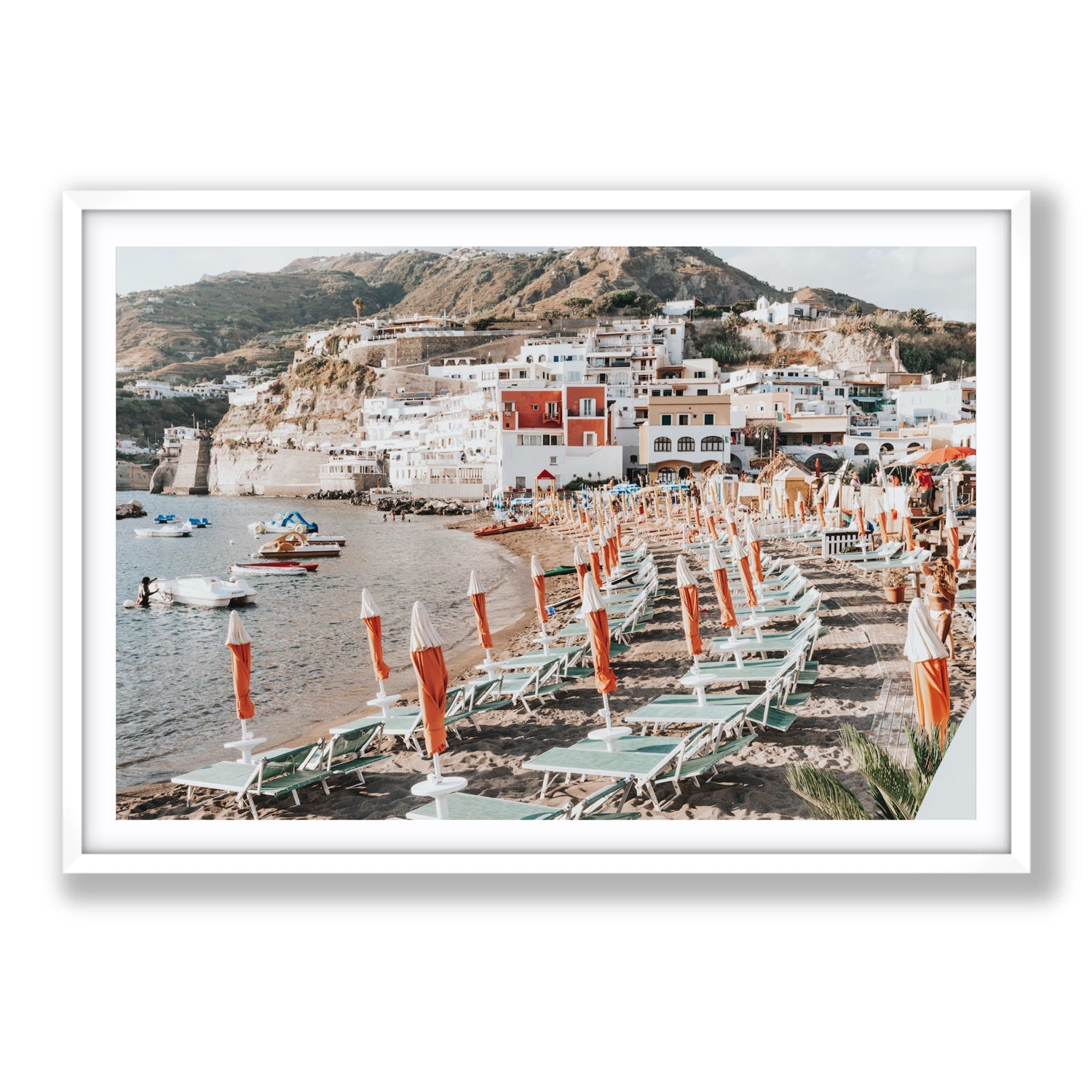Sole Estivo Ischia Italian coastal wall art Statement fine art print in white frame with matboard