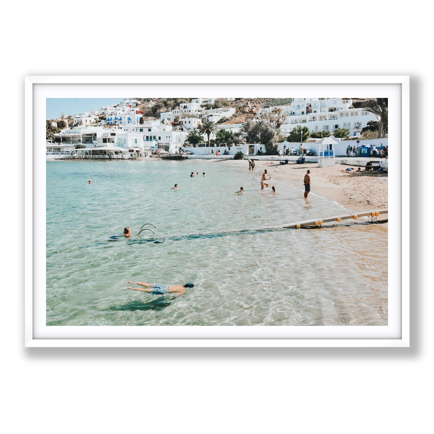 Bathe Yourself In Beauty Mykonos Greek island wall art Statement fine art print in white frame with matboard