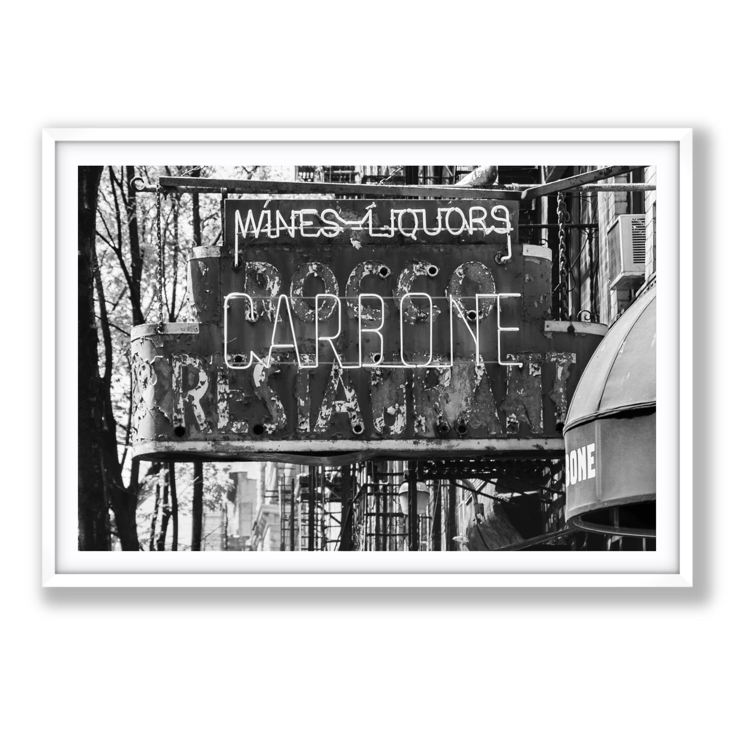 Thompson Street New York NYC Black & White wall art Statement fine art print in white frame with matboard