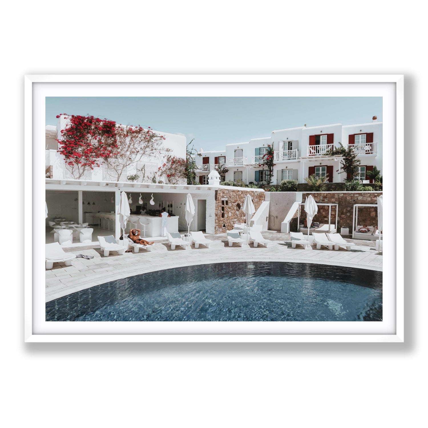 Got The First Lounge fine art print, Mykonos, Greece, Statement, White Frame · Matboard, Fine Art Print