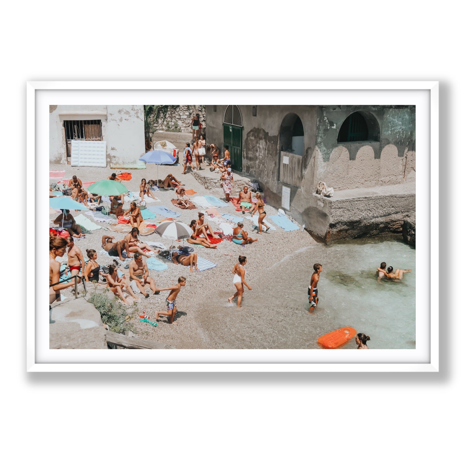 Heatwave Capri beach coastal wall art Statement fine art print in white frame with matboard