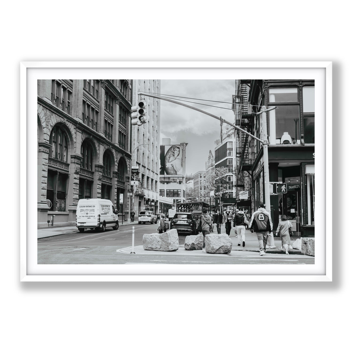 Inkwell Metropolis New York NYC Black & White wall art Statement fine art print in white frame with matboard