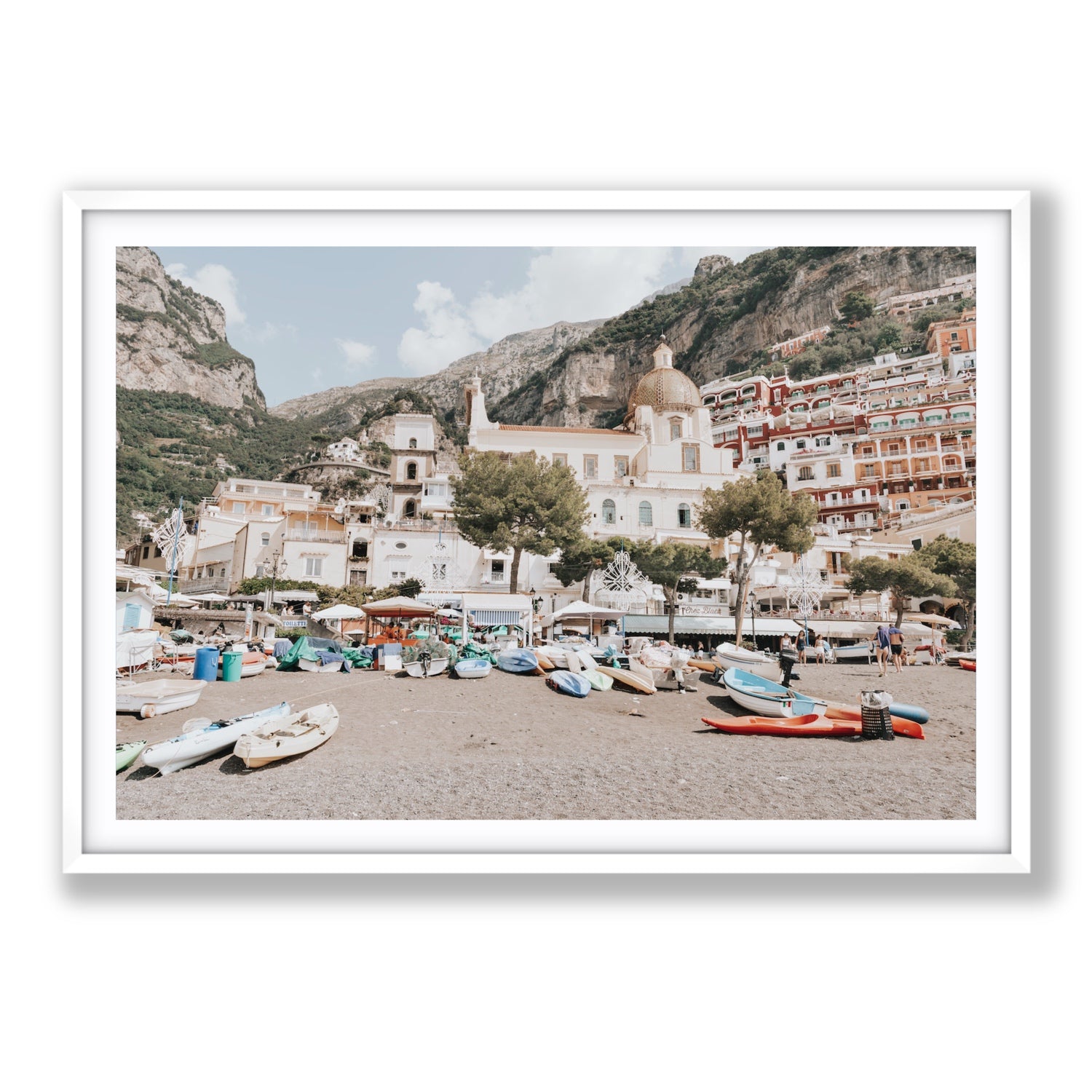 Pastel Paradise fine art print, Positano, Italy, Statement, White Frame · Matboard, Fine Art Print