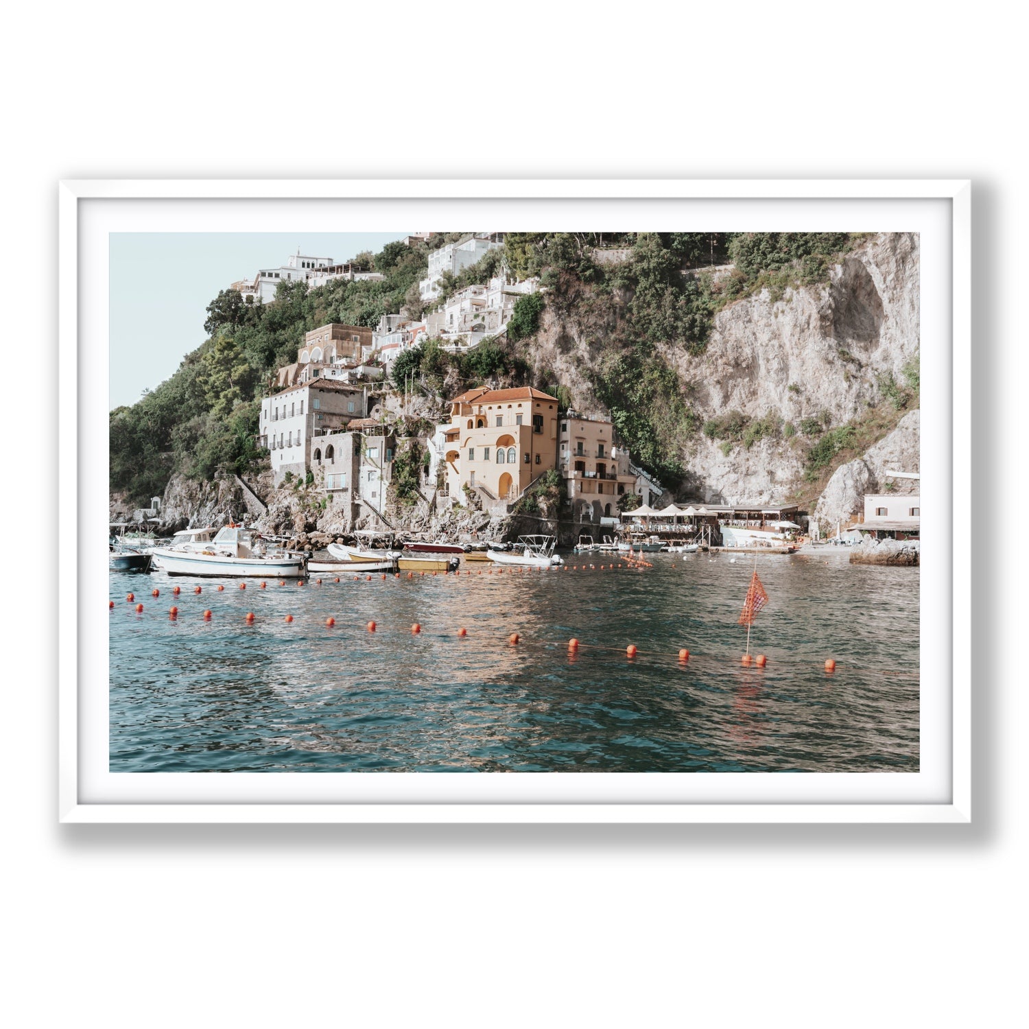Amalfi Villas fine art print, Amalfi, Italy, coastal scenes artwork, Statement, White Frame · Matboard, Fine Art Print