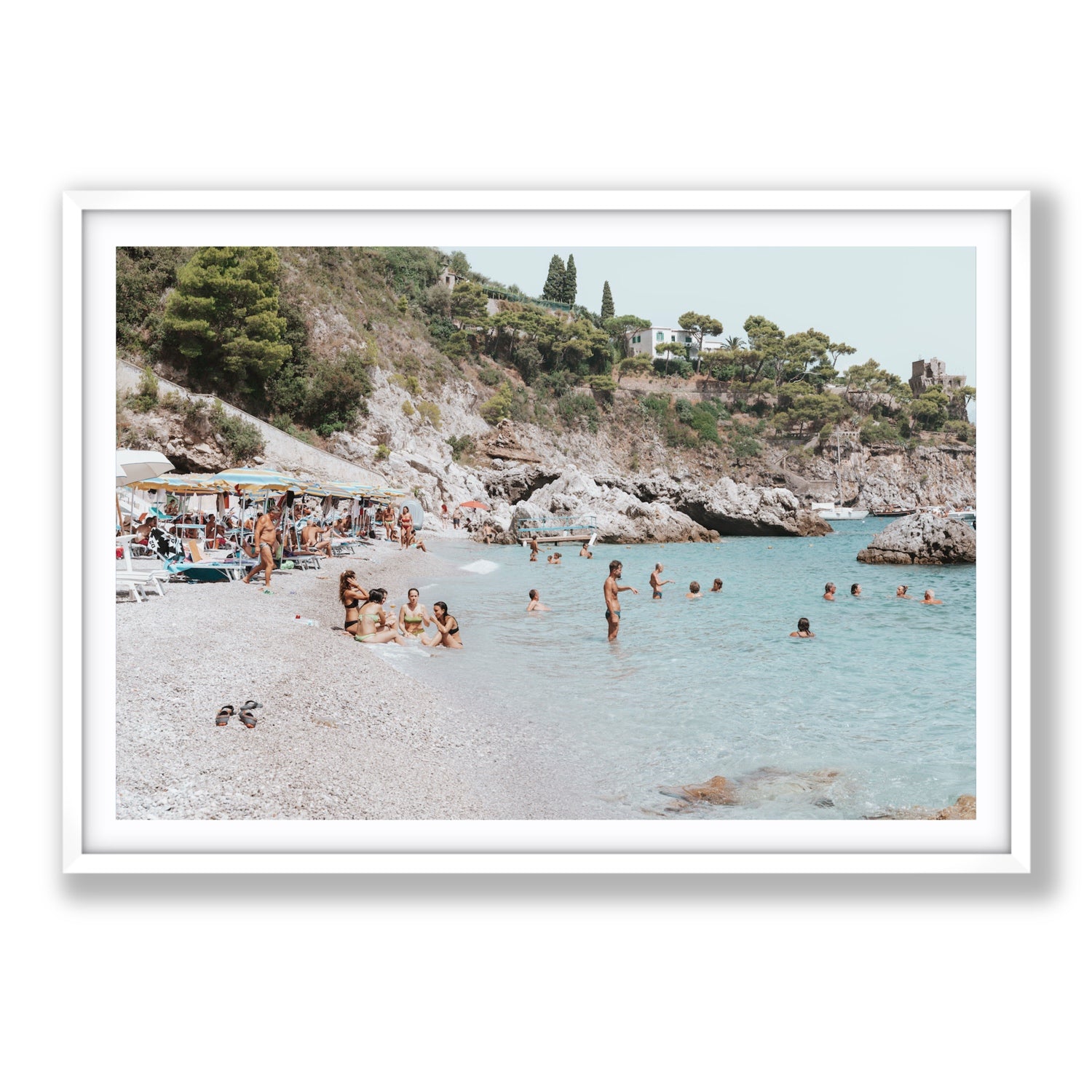 La Vacanza Amalfi Mediterranean wall art Statement fine art print in white frame with matboard