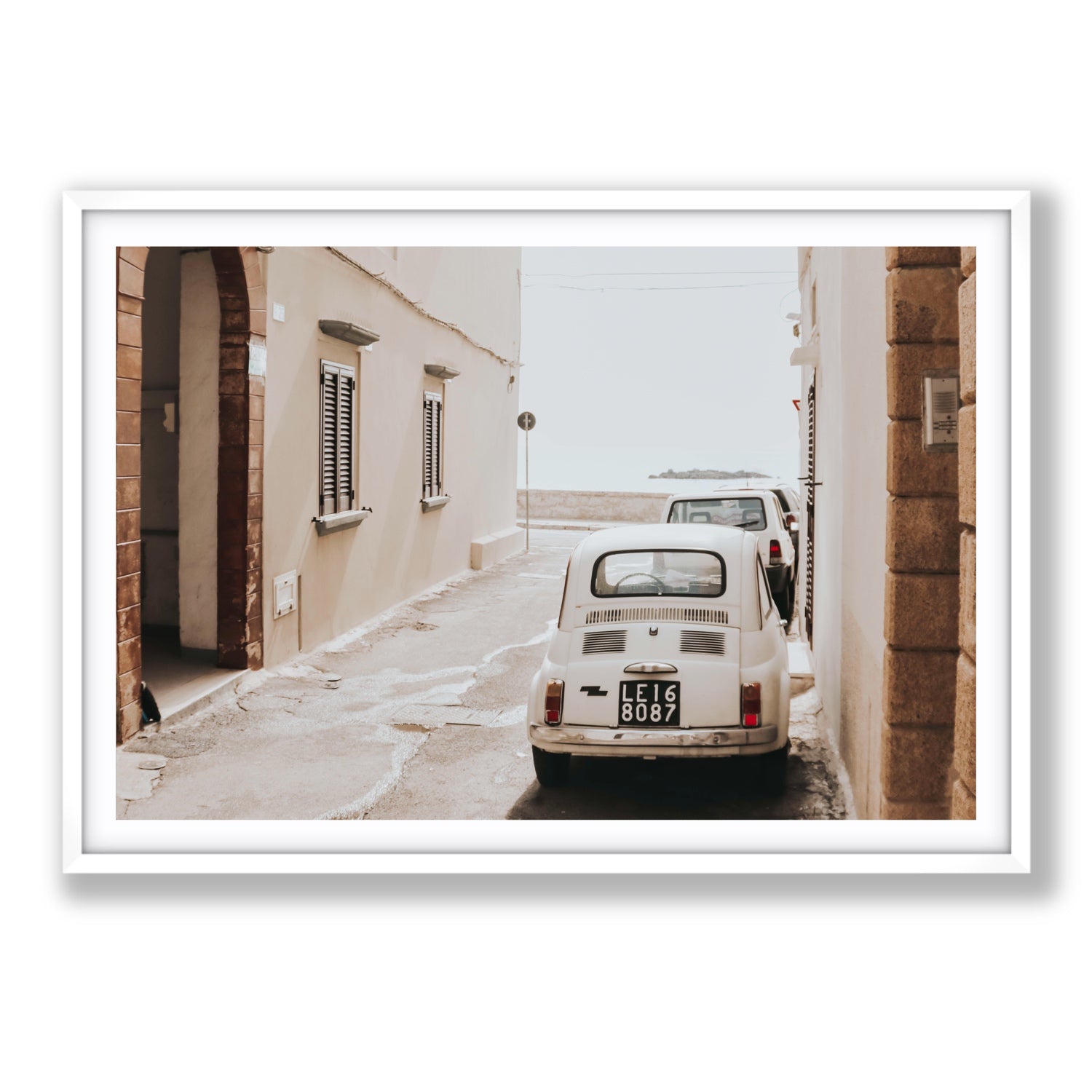 Bambini Lane Puglia Italian wall art Statement fine art print in white frame with matboard