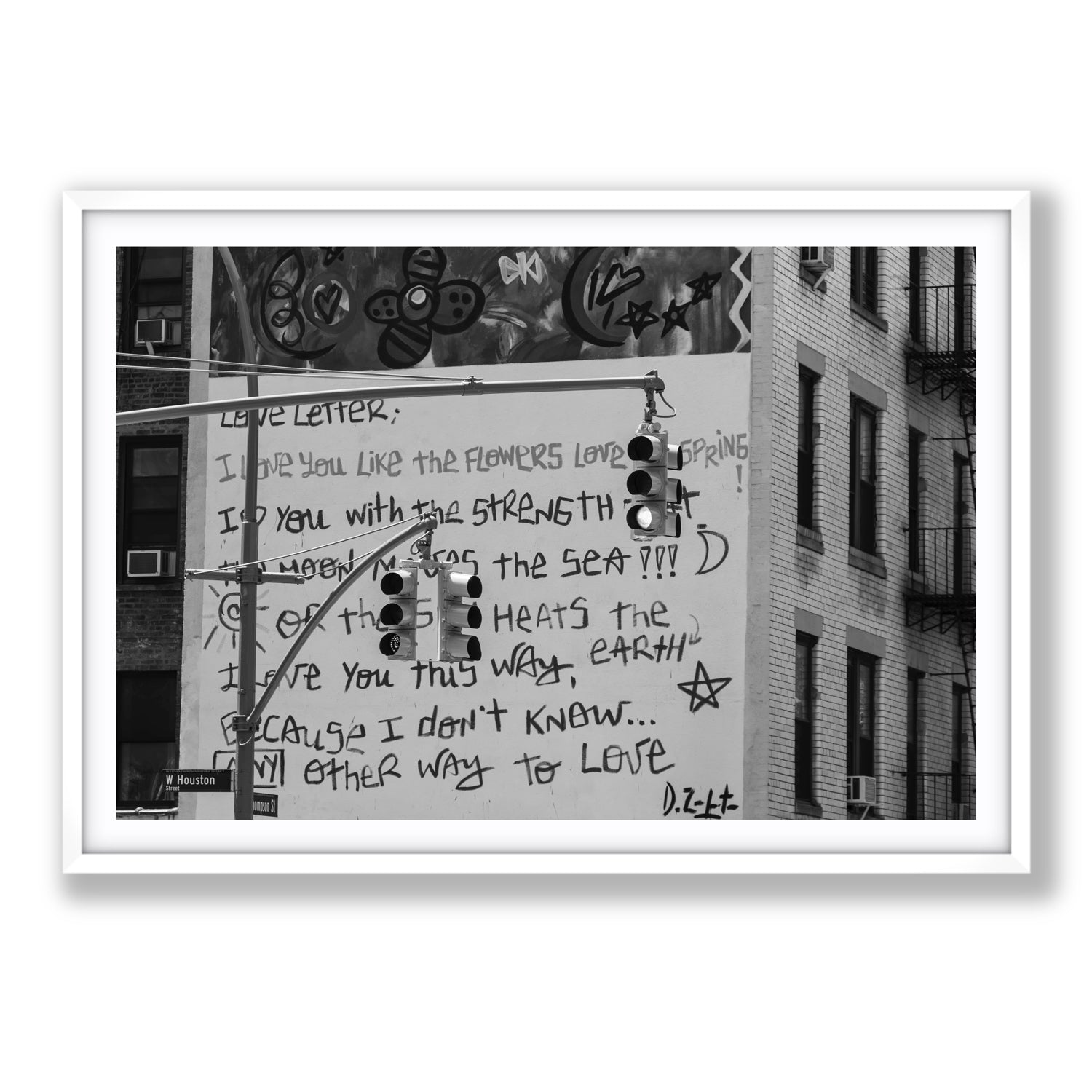 Love Letter New York NYC Black & White wall art Statement fine art print in white frame with matboard