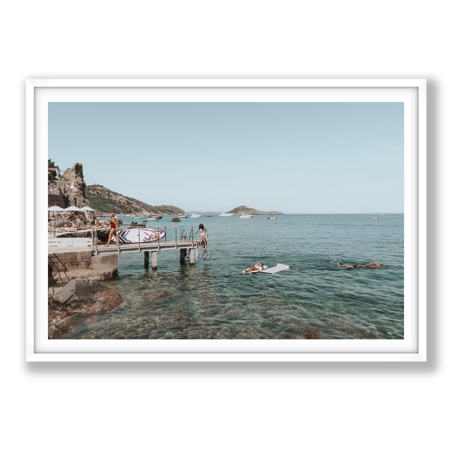 Retro Glamour Tuscany coastal Italian wall art Statement fine art print in white frame with matboard