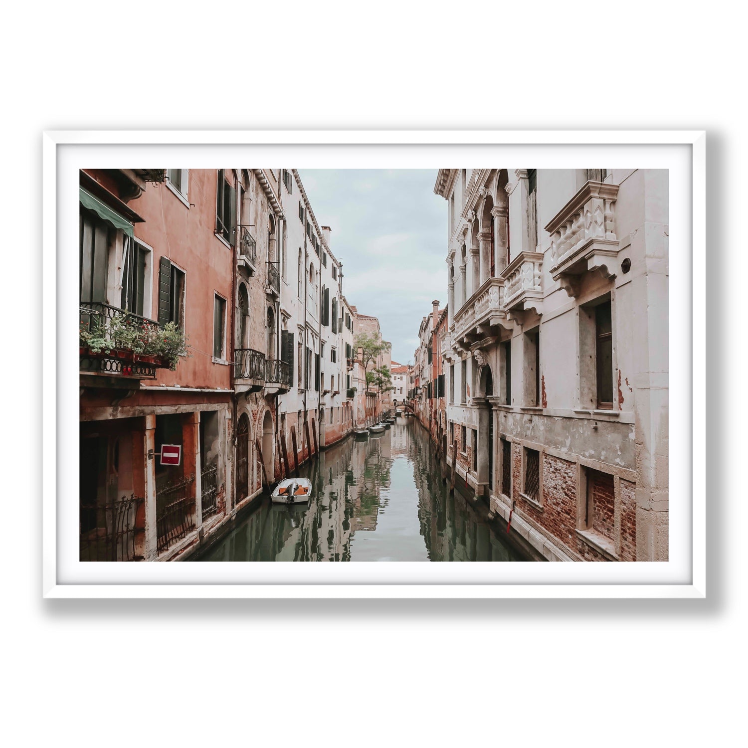 The Floating City Venice Canal Italian decor wall art Statement fine art print in white frame with matboard