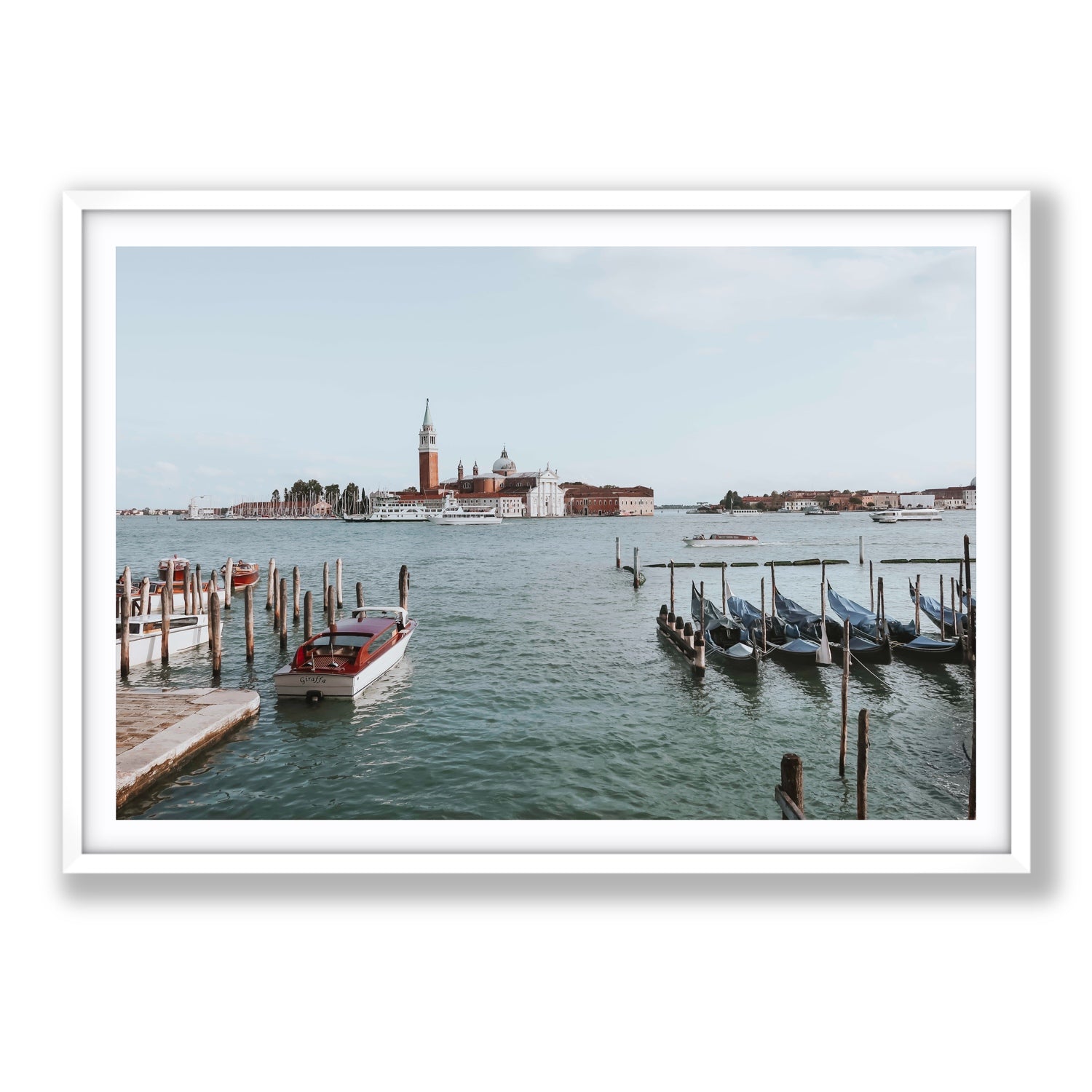Venetian Waterscape Venice Italian art print Statement fine art print in white frame with matboard
