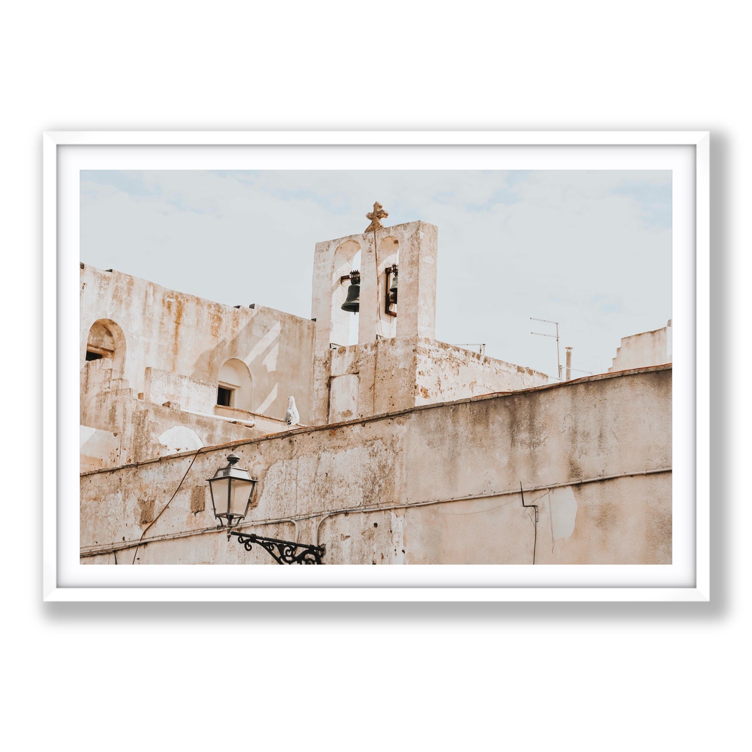 Ancient Bells Puglia Gallipoli Italian wall art Statement fine art print in white frame with matboard