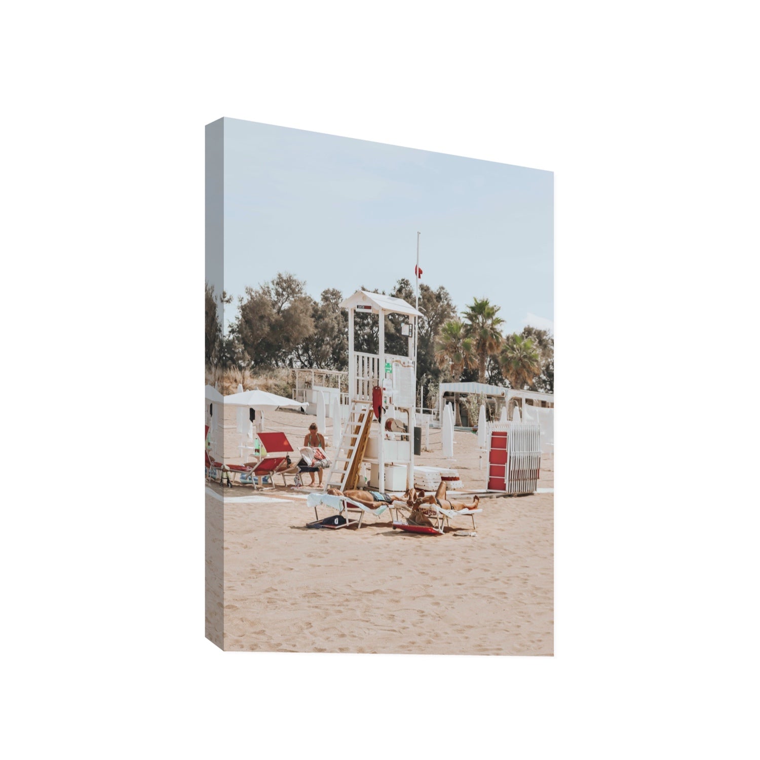 Red Lounge Reverie Puglia beach coastal wall art Gallery stretched canvas print