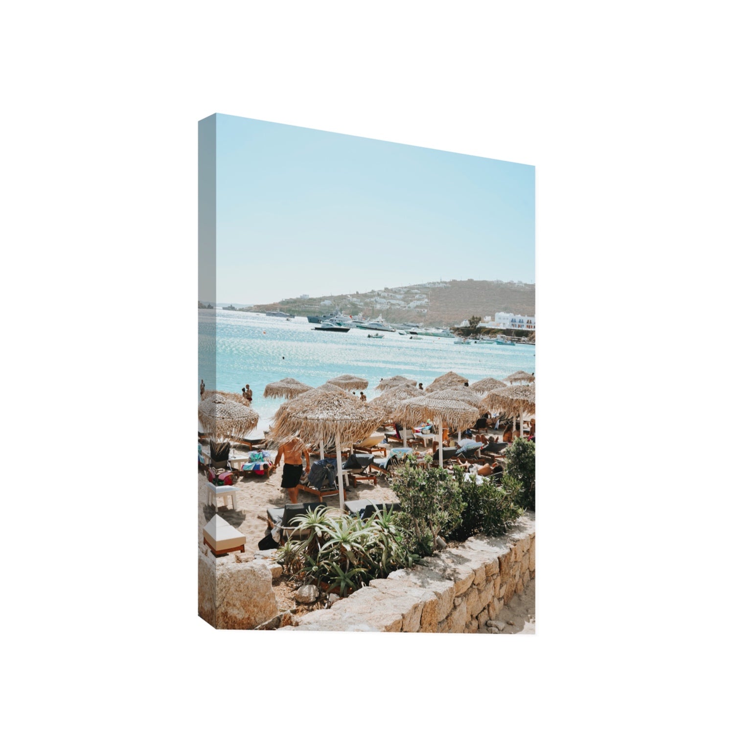 Beachside Huts Mykonos Greek island wall art Gallery stretched canvas print