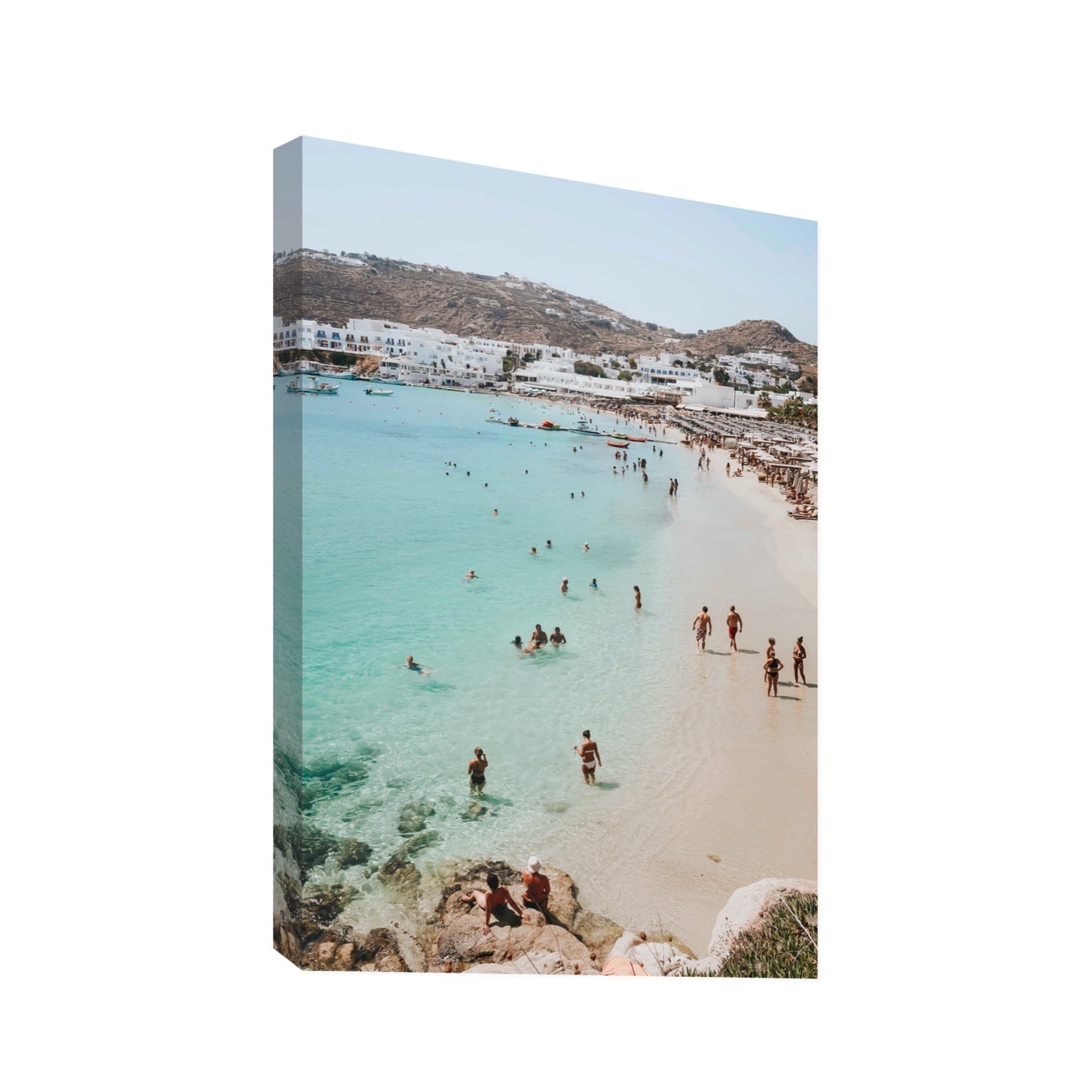 Breathe In The Salty Air Mykonos Greek island wall art Statement stretched canvas print
