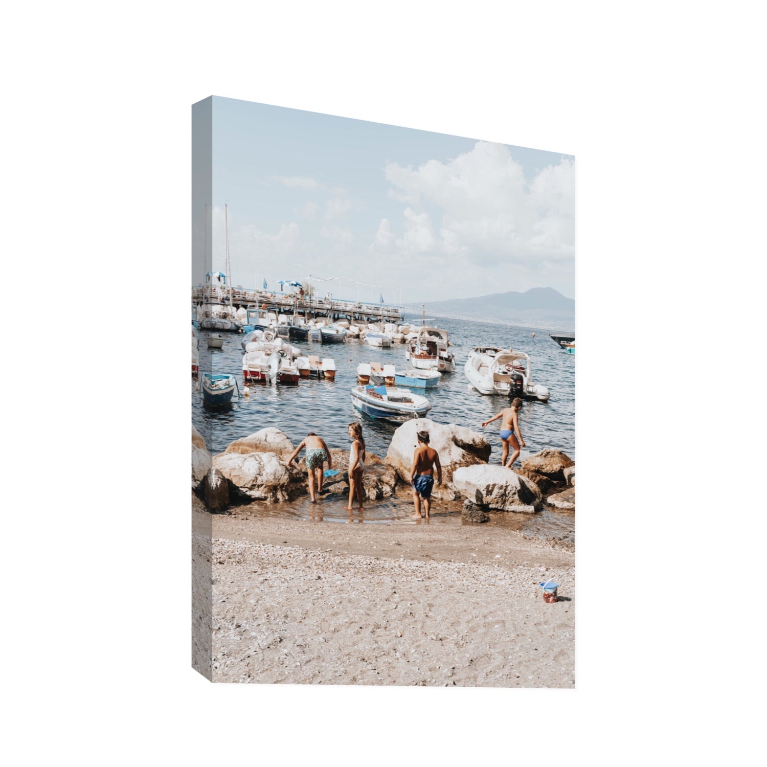 Searching For Treasures Sorrento coastal wall art Statement stretched canvas print
