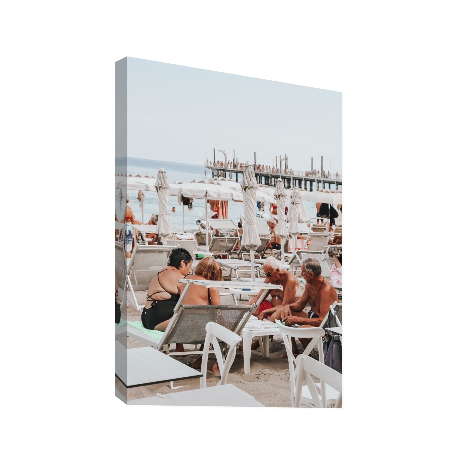 Salted Shuffle fine art print, Alassio, Italy, people and locals artwork, Statement, Stretched Canvas