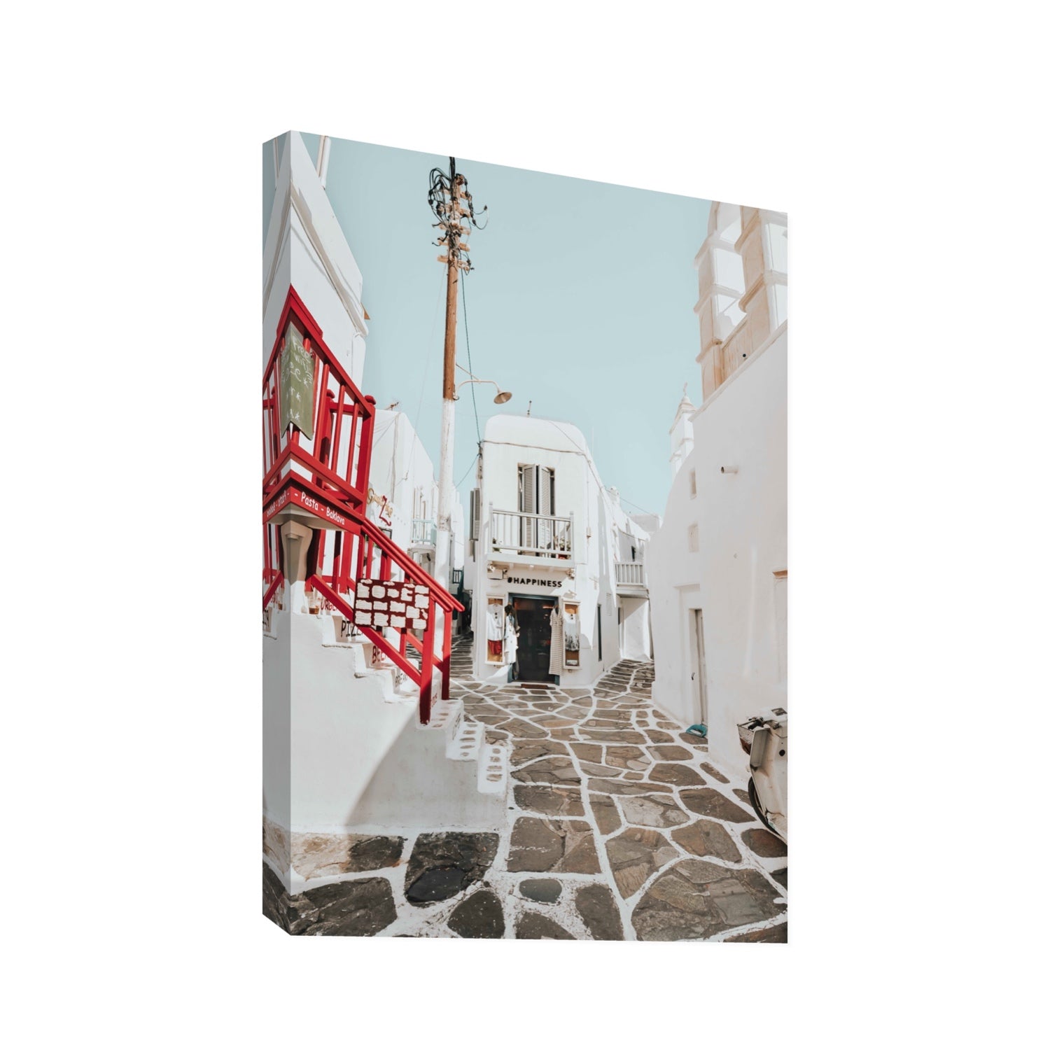 Happiness Mykonos Greek island wall art Statement stretched canvas print