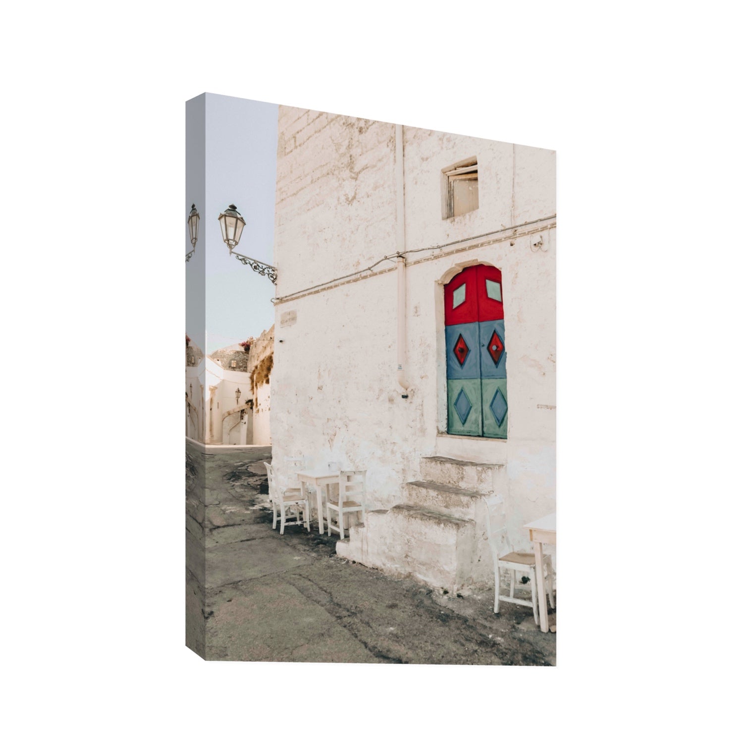 Doorway Delight Puglia Ostuni wall art Statement stretched canvas print