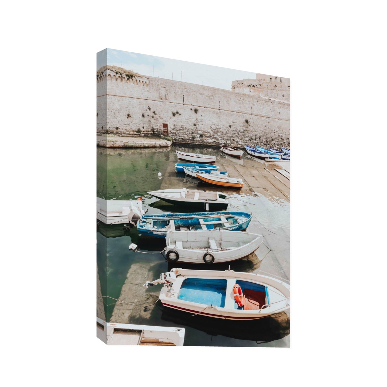 Harbour Palette Puglia coastal photography wall art Statement stretched canvas print