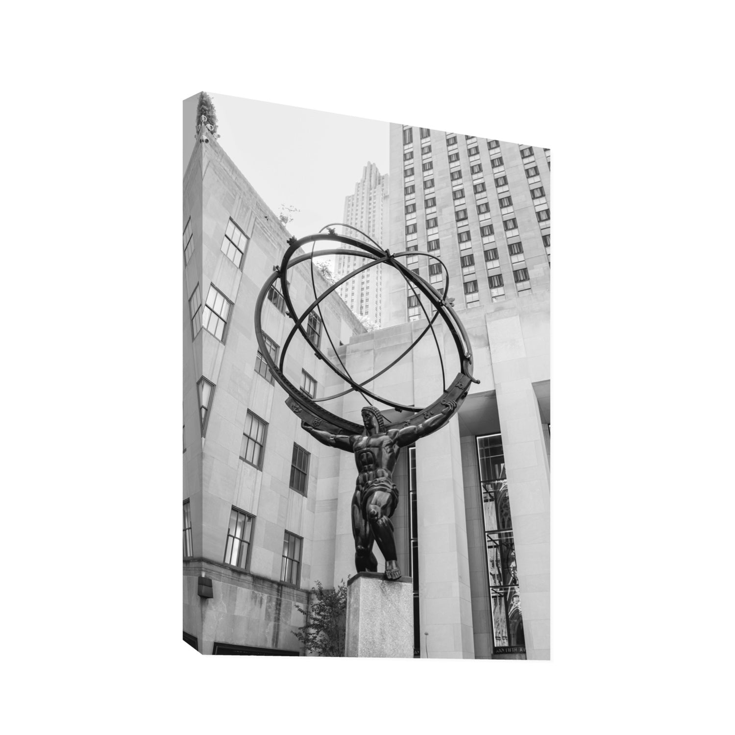 Atlas Ascends New York NYC Black & White wall art Statement stretched canvas print