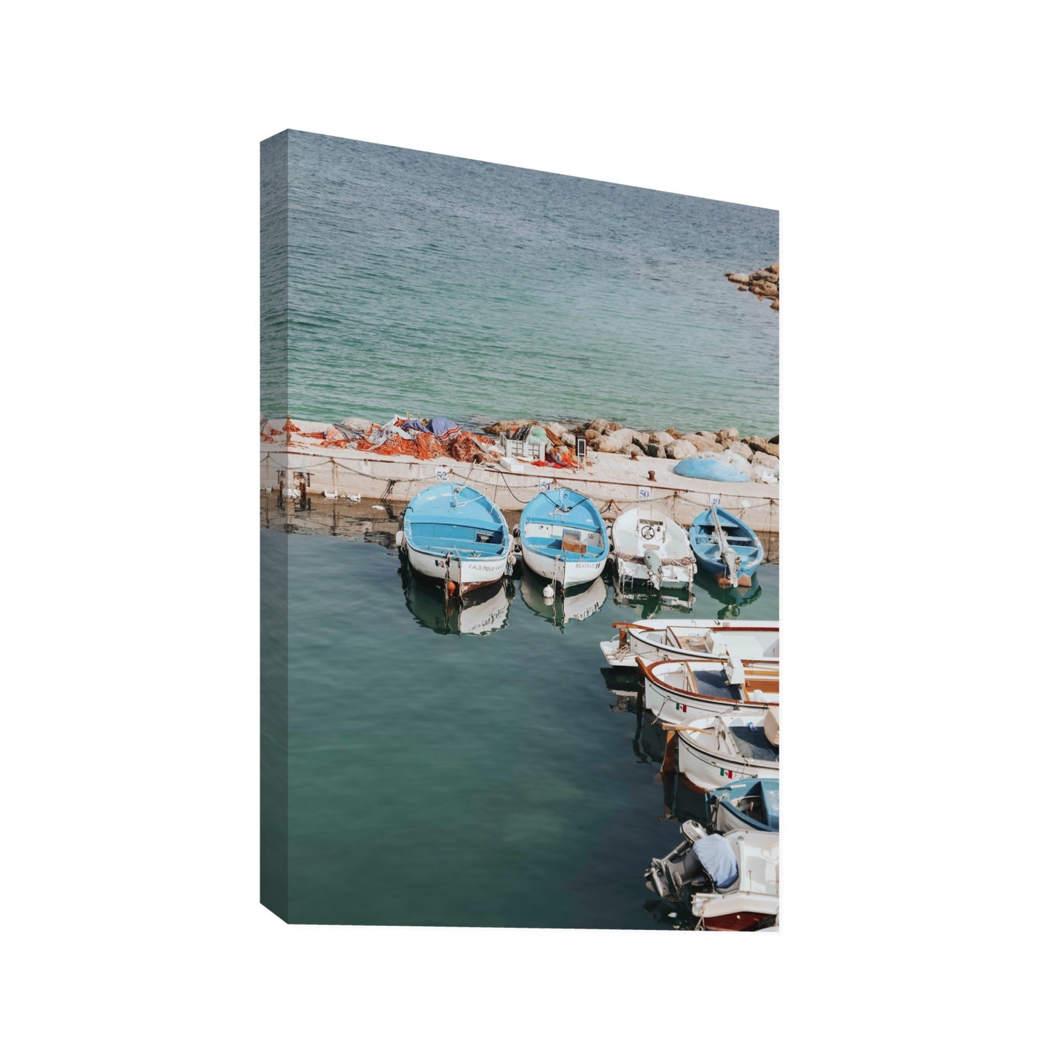 Maritime Memories Puglia Harbour Reflections coastal wall art Statement stretched canvas print
